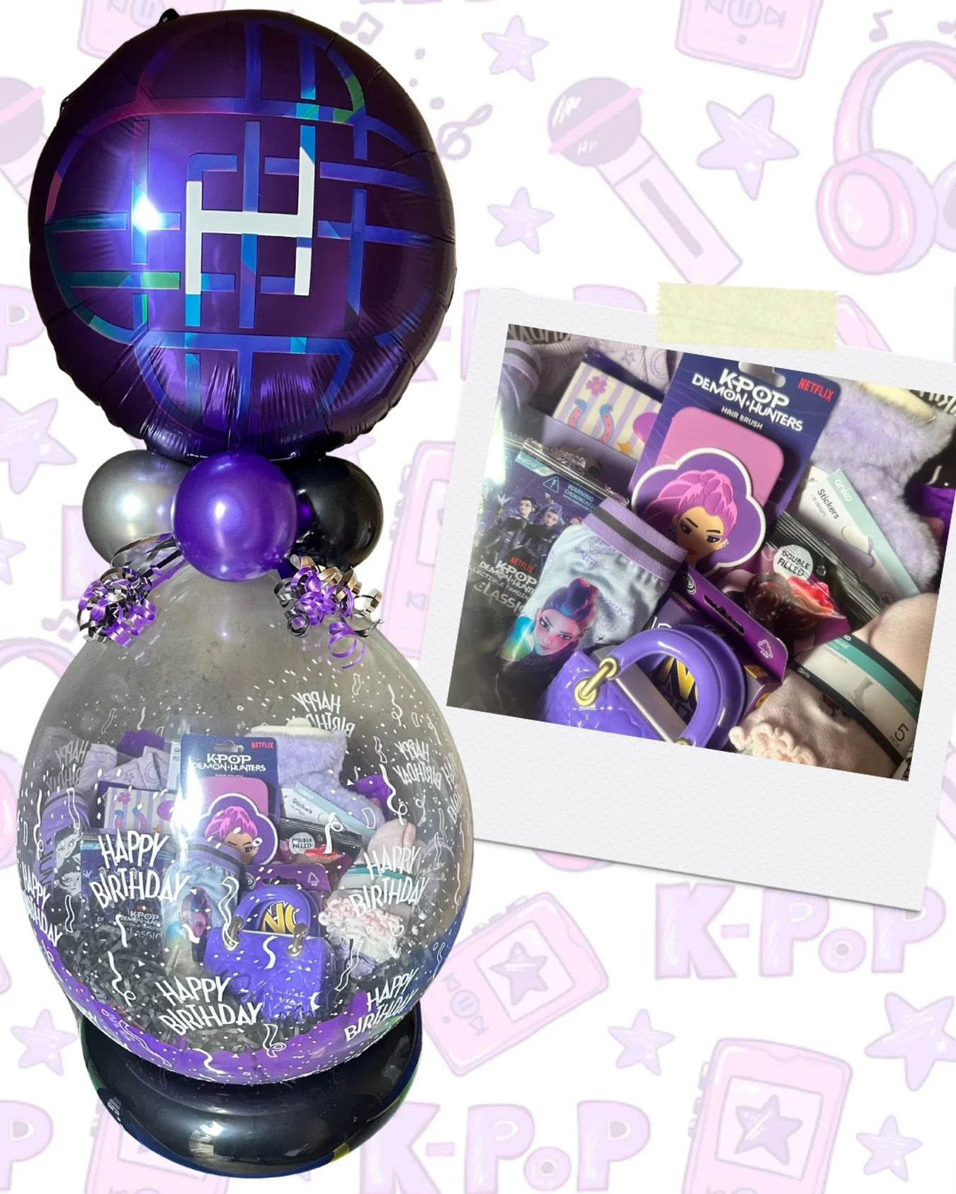 💜✨ K-POP DEMON HUNTER MAGIC! ✨💜

Another unique stuffed balloon left MKT to head off to a very lucky birthday girl! 🎈💜

Packed with K-Pop Demon Hunter goodies and finished with ALL the purple vibes, this one is definitely one to remember! 💜🎶✨

