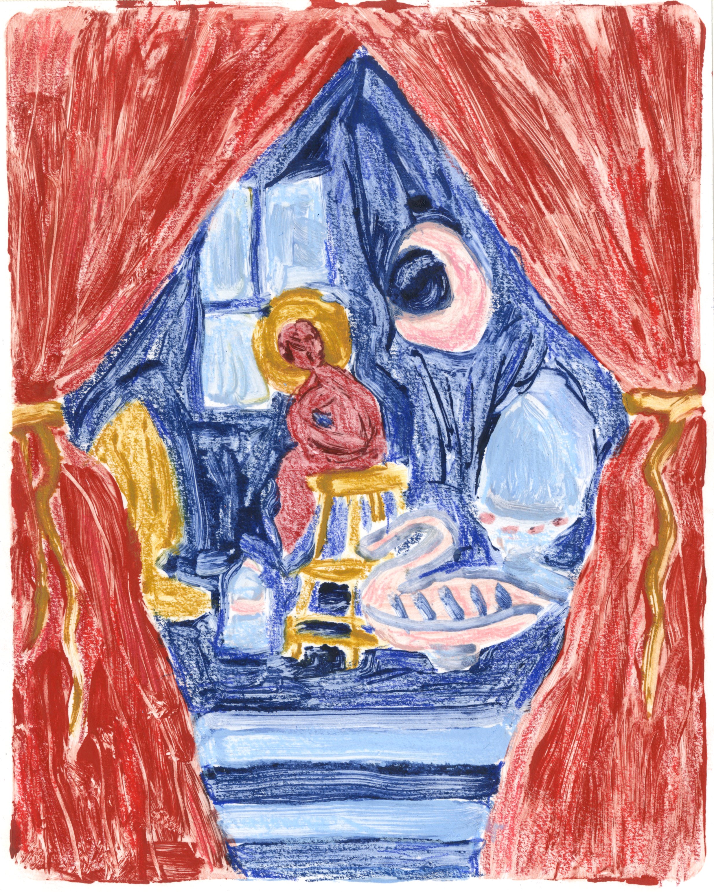 Theater, 2020. Oil paint monotype.