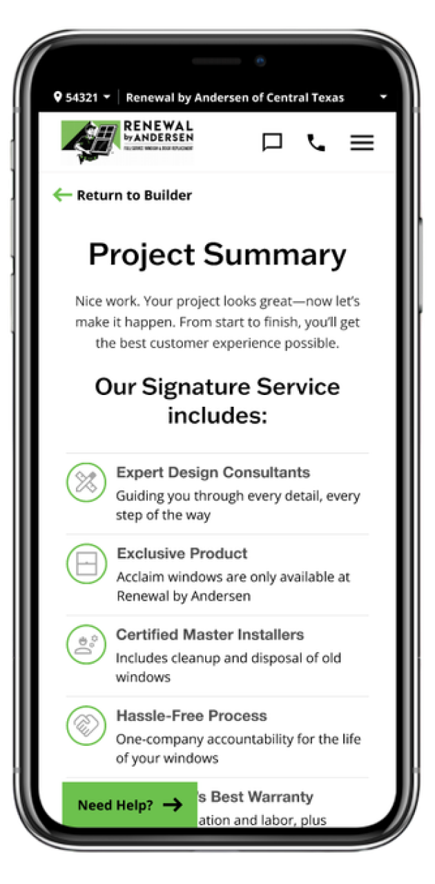 A smartphone displaying a screen from the RbA Plan Builder experience