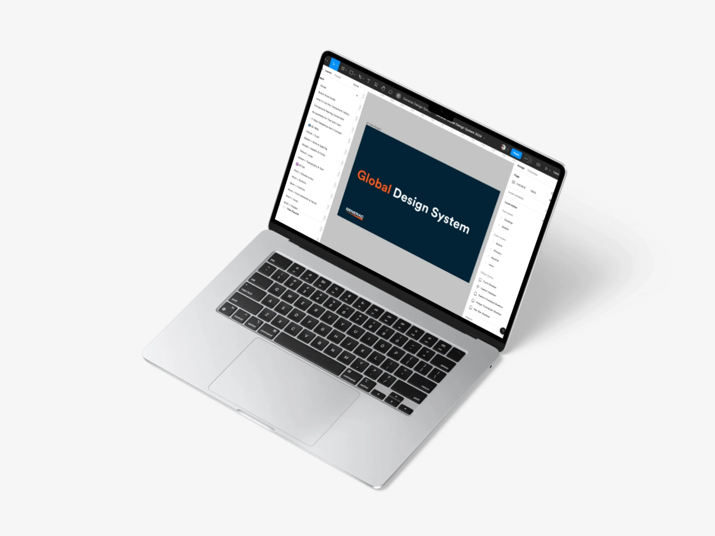 A laptop showing the opening screen of the Generac Global Design System