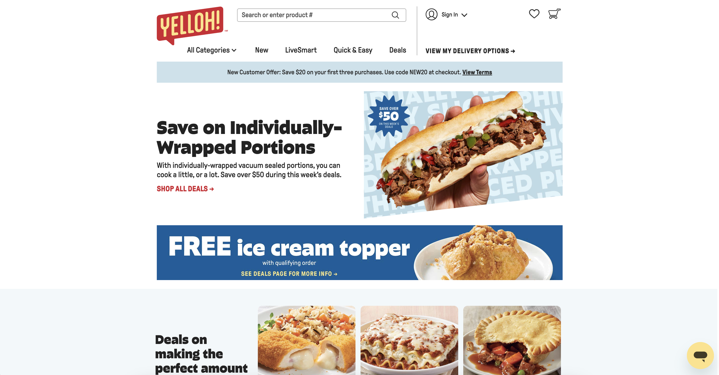 A current screenshot of Yelloh's website
