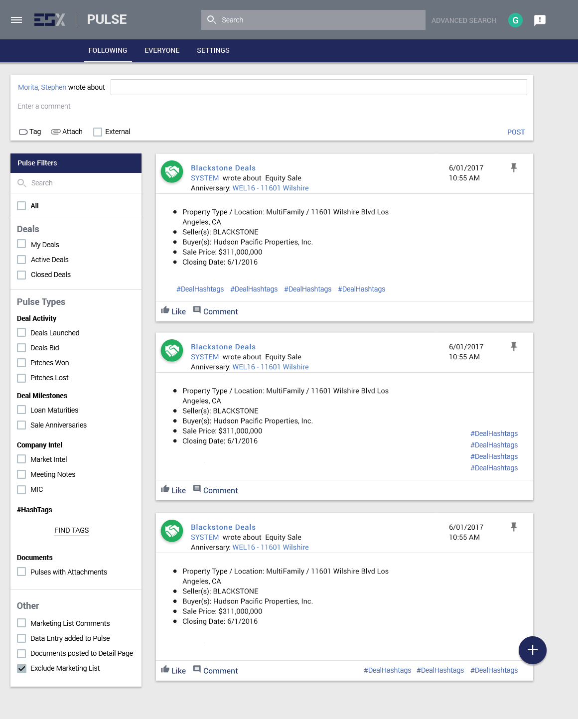A web-based dashboard showing company information