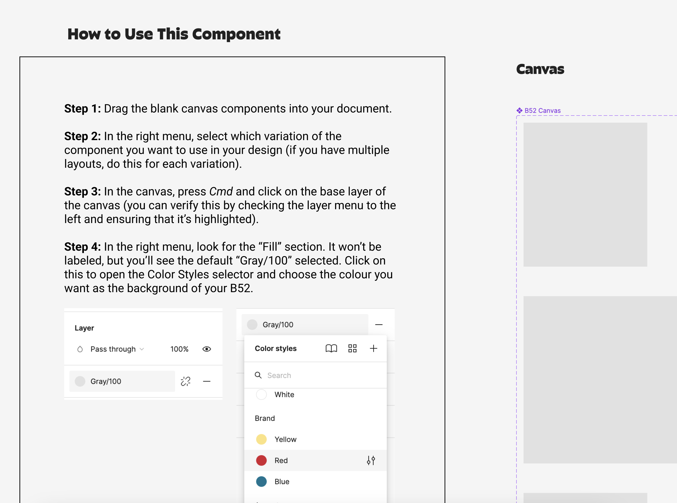 Screenshot of a set of instructions for how to create a custom component in the Yelloh design system