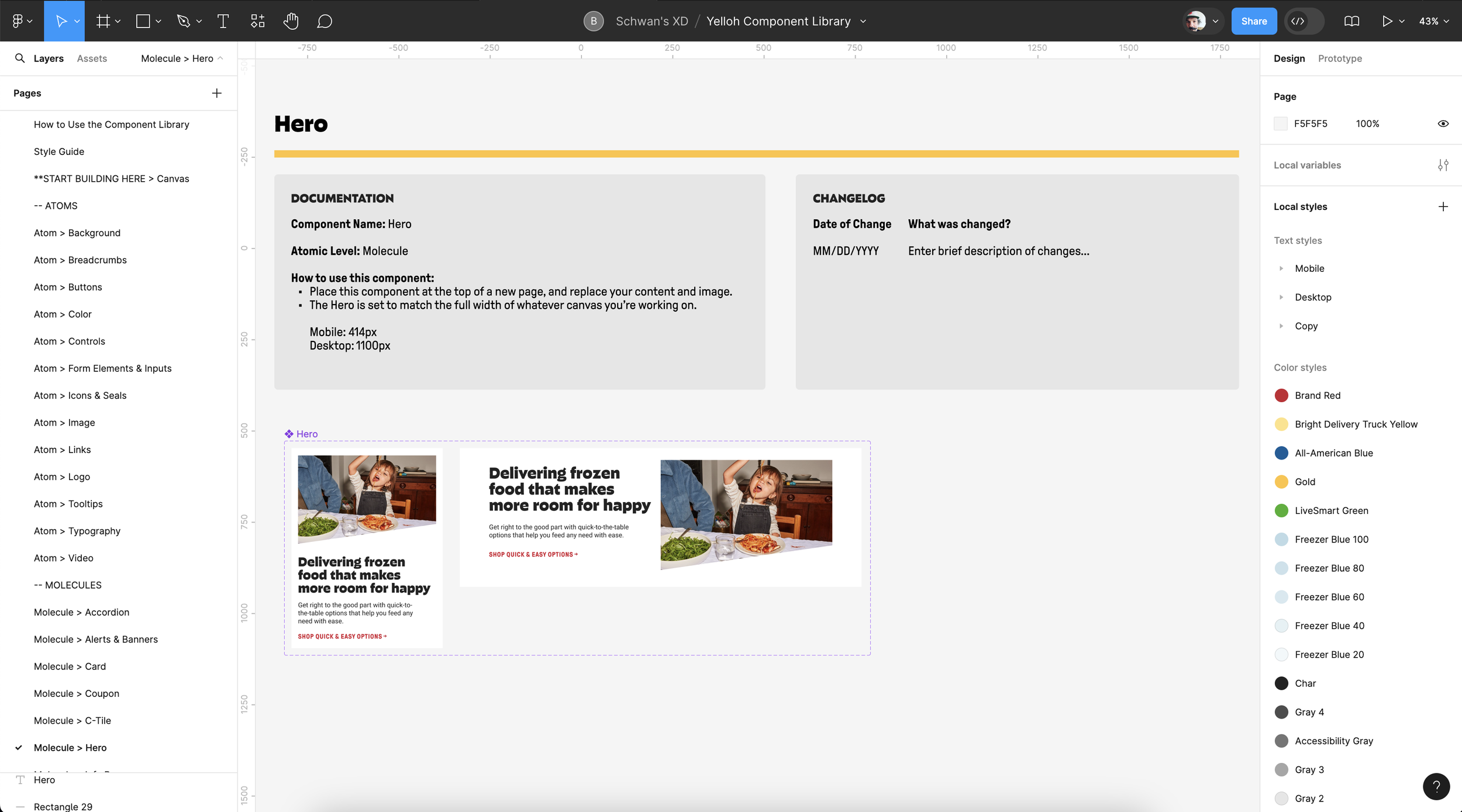 Figma desktop showing components and their accompanying documentation