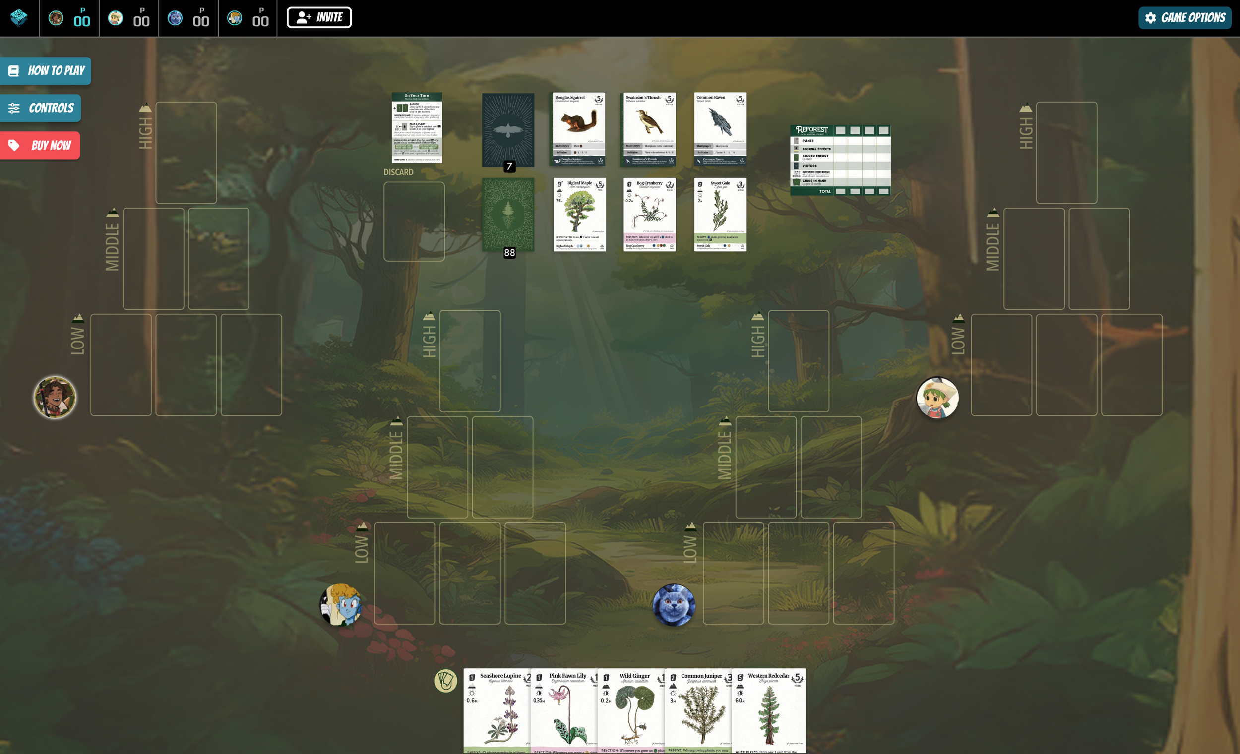 A larger screenshot of the Reforest game board, showing the board and cards in more detail.