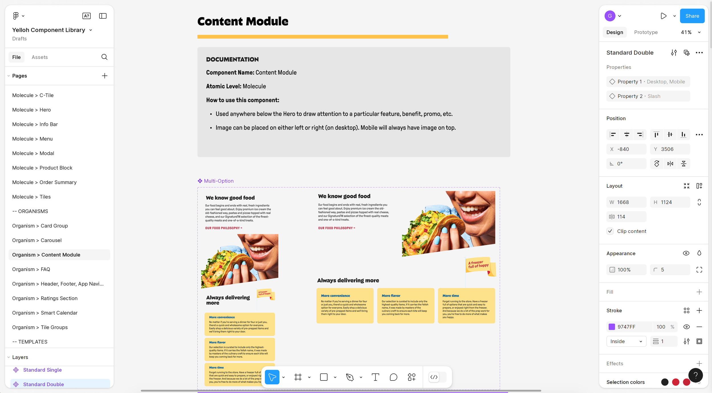Figma screenshot of a page from the design system of Yelloh.com