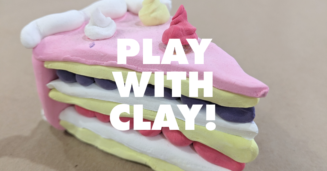 image of a clay piece of cake with the text "play with Clay" in the center