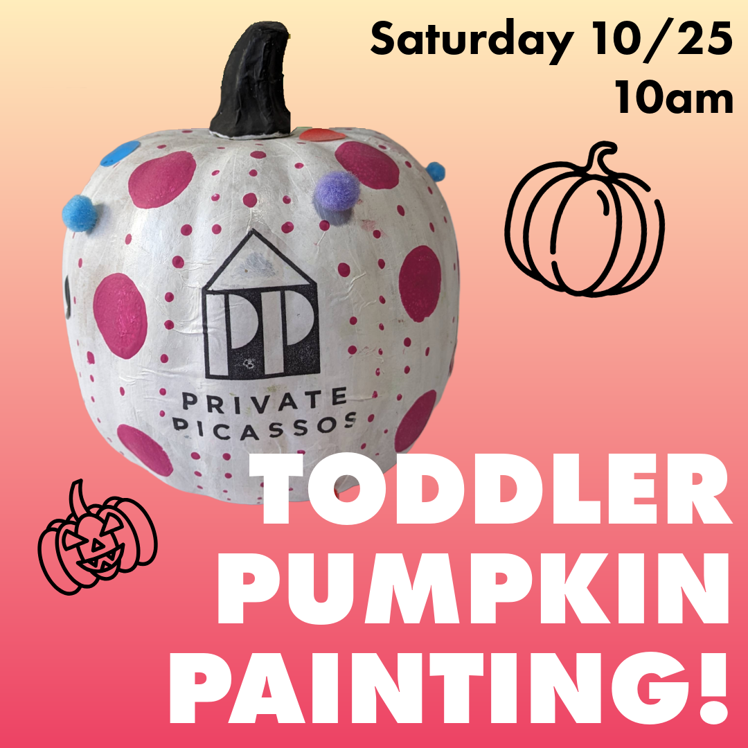 pink background with a white painted pumpkin and the text "toddler pumpkin painting"