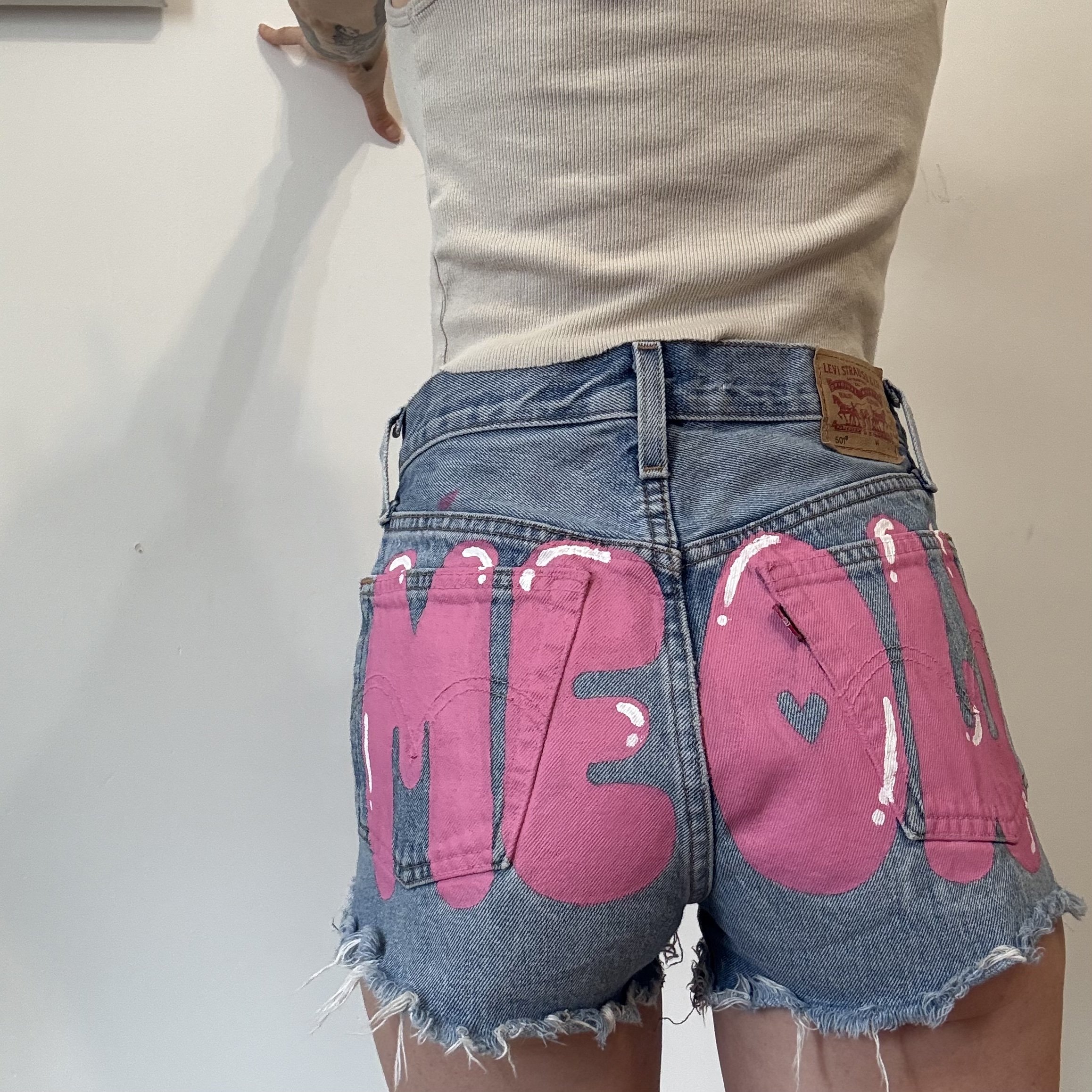 MEOW Hand-Painted Levi’s Cutoff Shorts