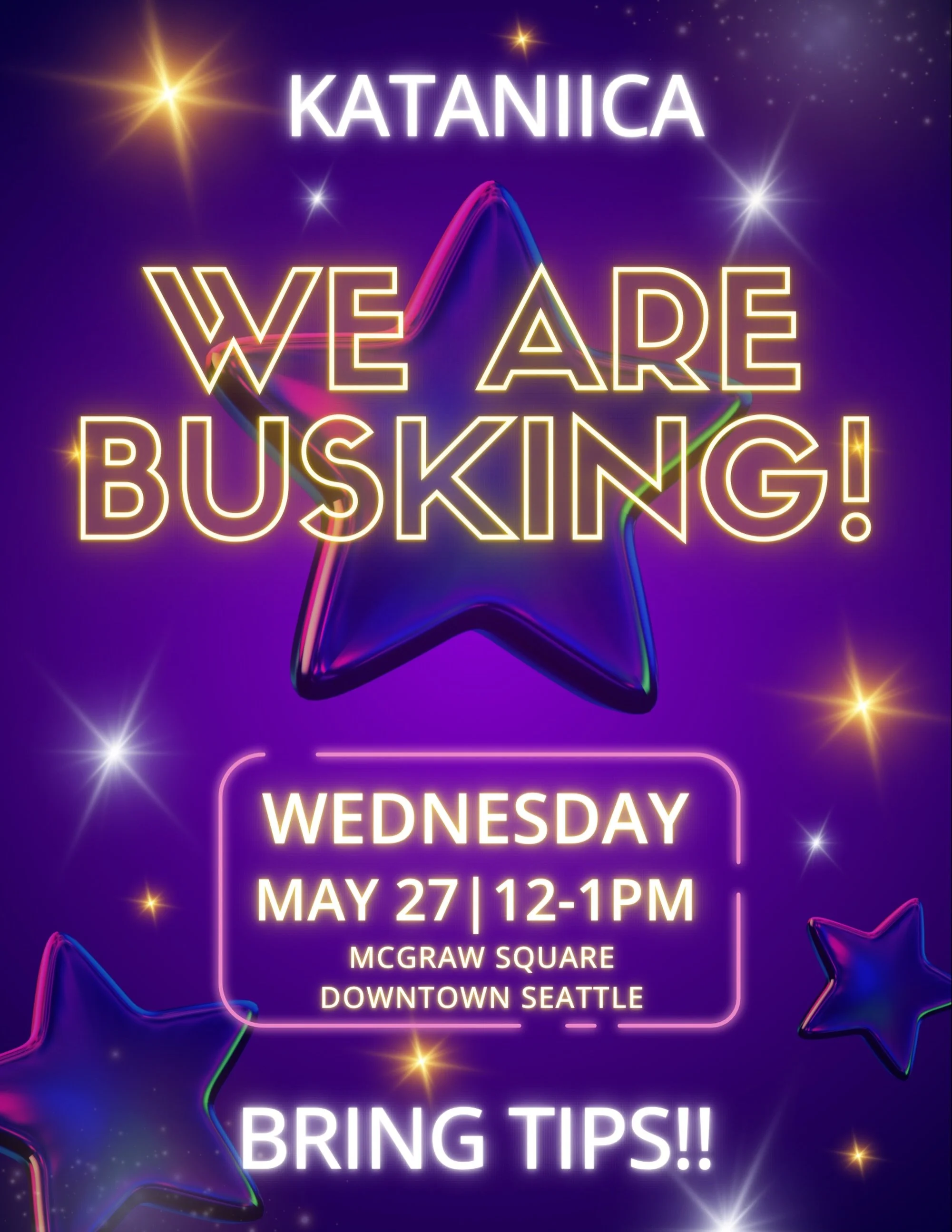 We are busking downtown Seattle today! If you&rsquo;re in the area, working, need a lunch break, need some affirmations, come on through to McGraw Square 💫

Then pop over to KTNA&rsquo;s studio to buy some art from local artists! @4thandunion.artist