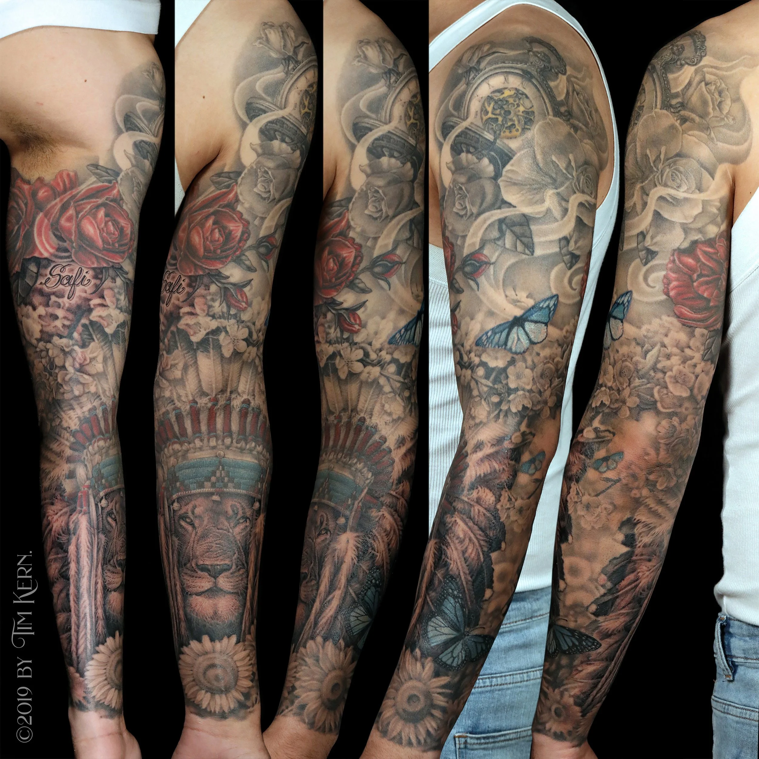 Lion-Headdress-Butterfly-Sunflower-Pocketwatch-Rose-Sleeve-Tattoo-copy.jpg