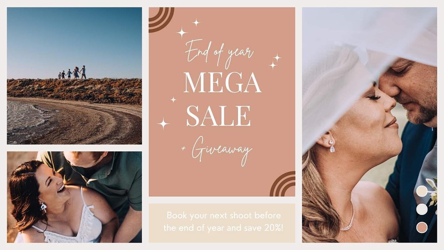 - END OF YEAR MEGA SALE + GIVEAWAY - As the year is nearing it&rsquo;s end all new bookings made before 31st Dec at 11.59 pm will be -20% off! Share and tag your friend too and enter a giveaway competition where you can win a mini shoot! #mildura #mi