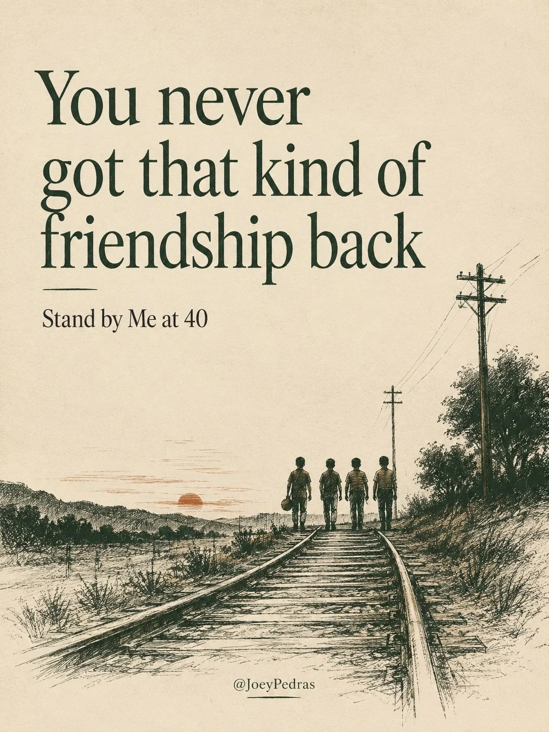 Stand by Me turns 40 on August 8, 2026.

Rob Reiner&rsquo;s film opened on August 8, 1986, adapted from Stephen King&rsquo;s novella The Body, originally published in the 1982 collection Different Seasons. 

The story follows four boys searching for 