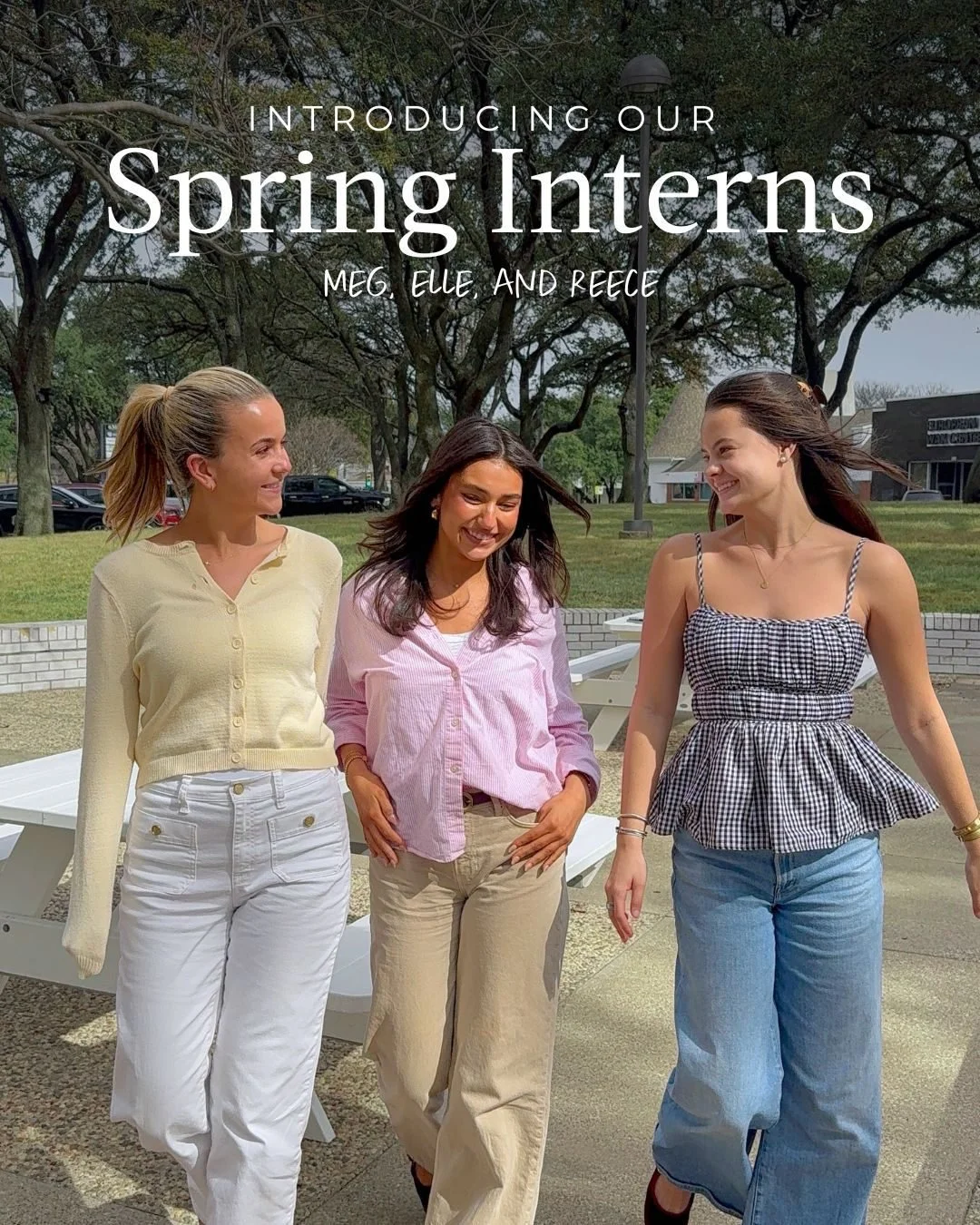 Please join us in welcoming our Spring 2026 Interns! ✨

🤍 Meg is a senior at TCU
🤍 Elle is a sophomore at SMU
🤍 Reece is a sophomore at SMU

They are already such a power trio and we are so excited to have them on our team for the season! 

Swipe 