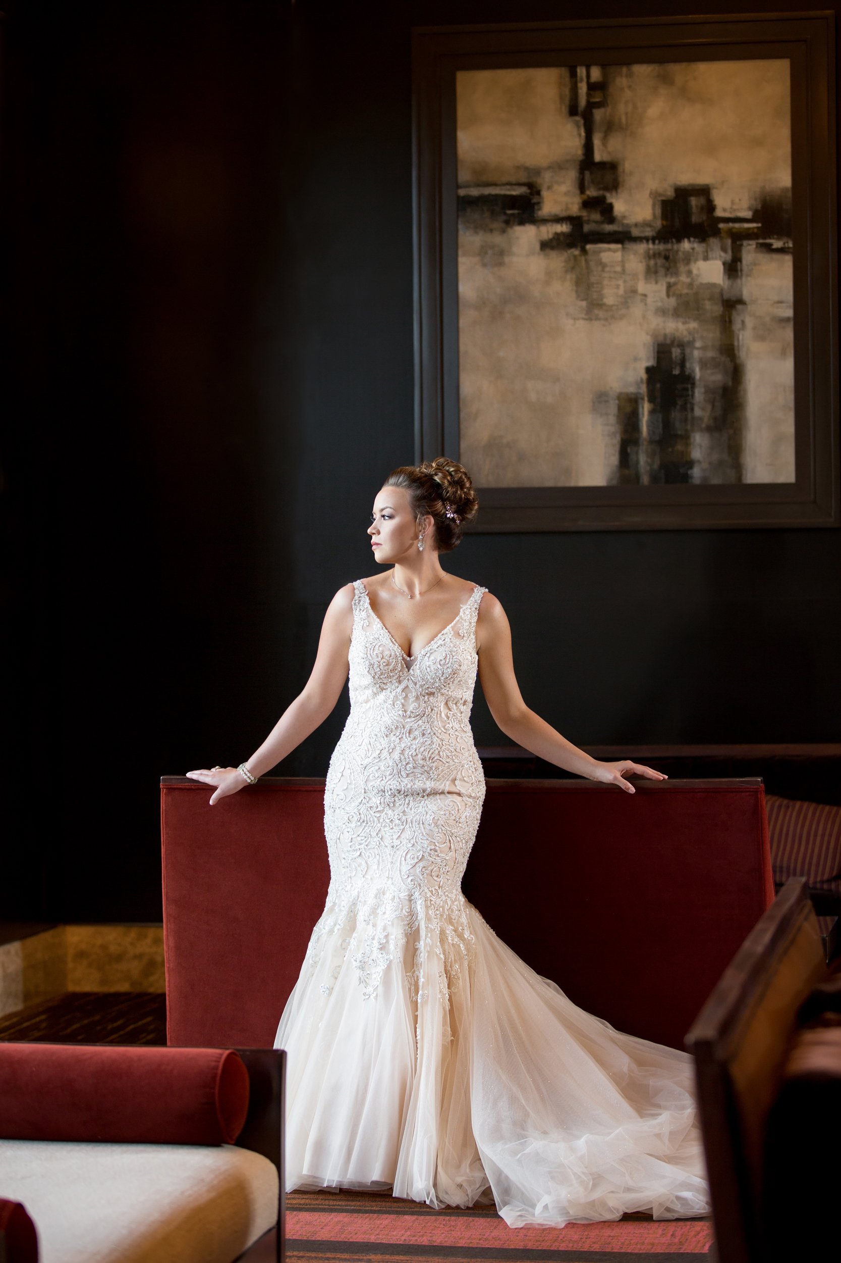 Elegant bride posing in a dream wedding dress.