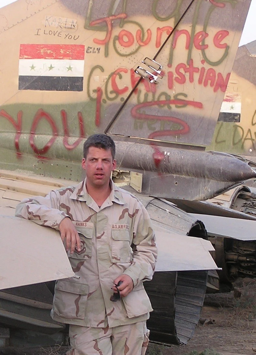 Ron behind Iraqi MiG-23 Flogger, Balad AB, Iraq, 2003