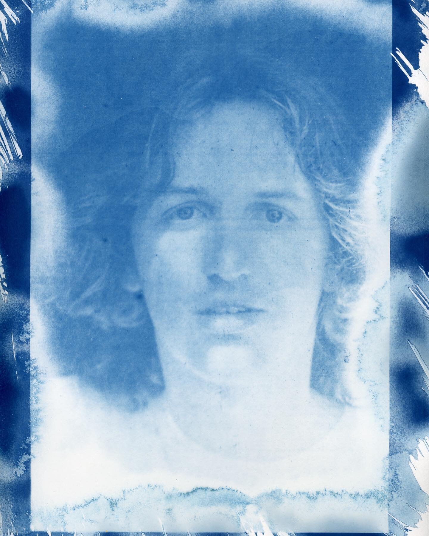 cyanotype print of  @jacksonhardenmusic original image taken on #35mmfilm- we did several versions of this print and really loved how this emulsion turned out, printed in diffused light for ten minutes, eli did such a good job with this tie-dye effec