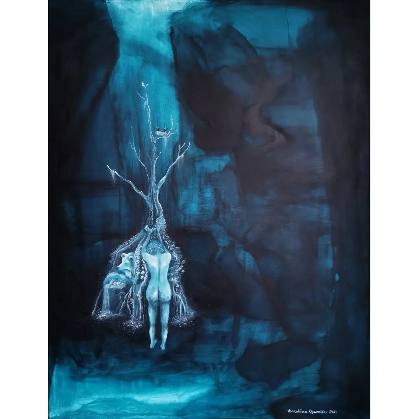 "Ancient Wisdom Keepers", 2024.
Acrylics | 70x90 cm
I welcome you to the sacred cave that holds the wisdom of the ancestors.
💙 Karoliina
#kuvataide #mogdollartsandcrafts #karoliinagavrilovart #woman #bear #myth #blue #acrylicpainting
#a
