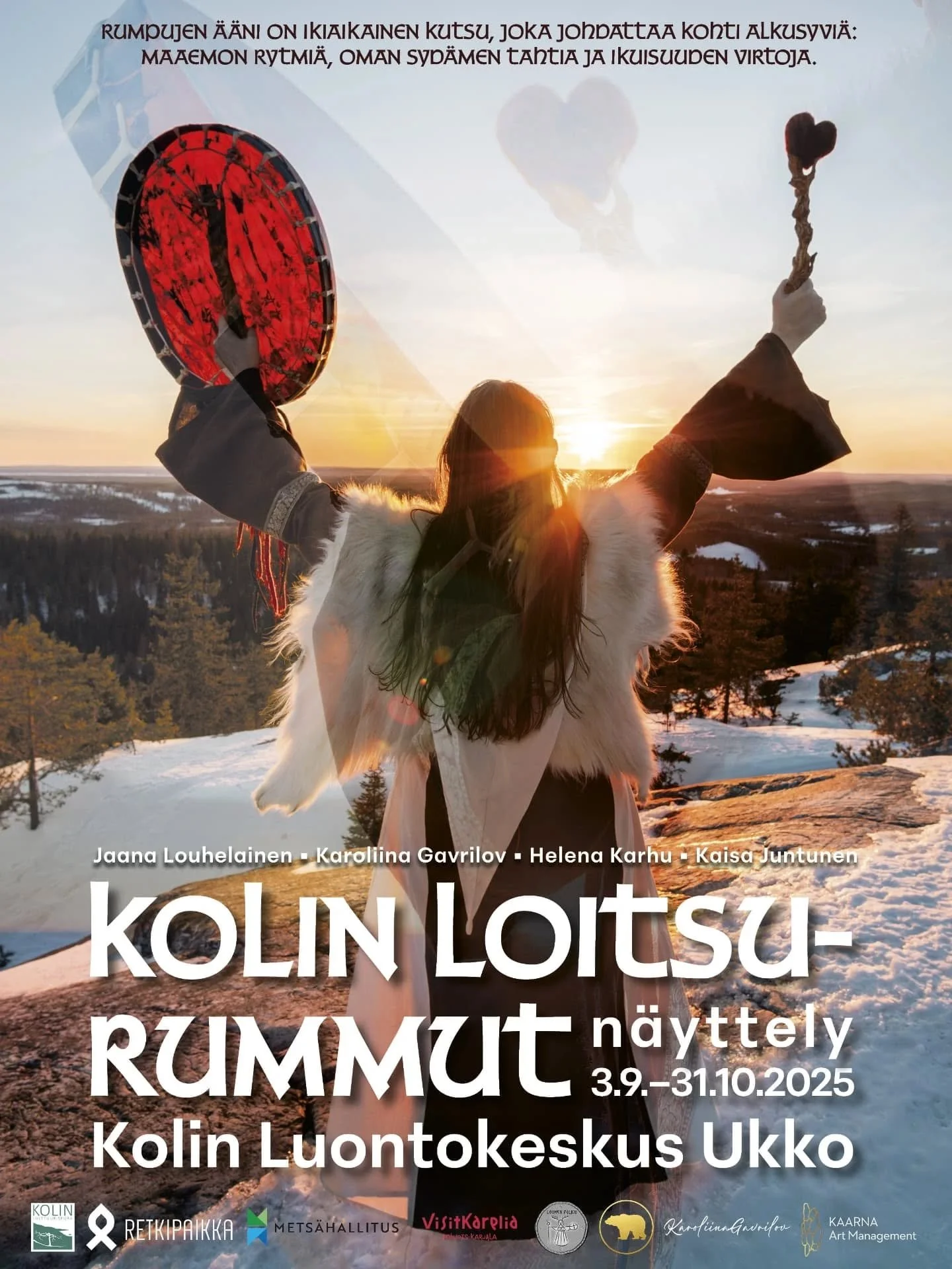 Kolin Loitsurummut-n&auml;yttely avautuu Luontokeskus Ukossa

3.9&ndash;31.10.2025 | Kolin Luontokeskus Ukko, yl&auml;kerran n&auml;yttelytila

Kolin Luontokeskus Ukon yl&auml;kerran n&auml;yttelytila t&auml;yttyy luonnon, loitsujen ja rumpujen taian