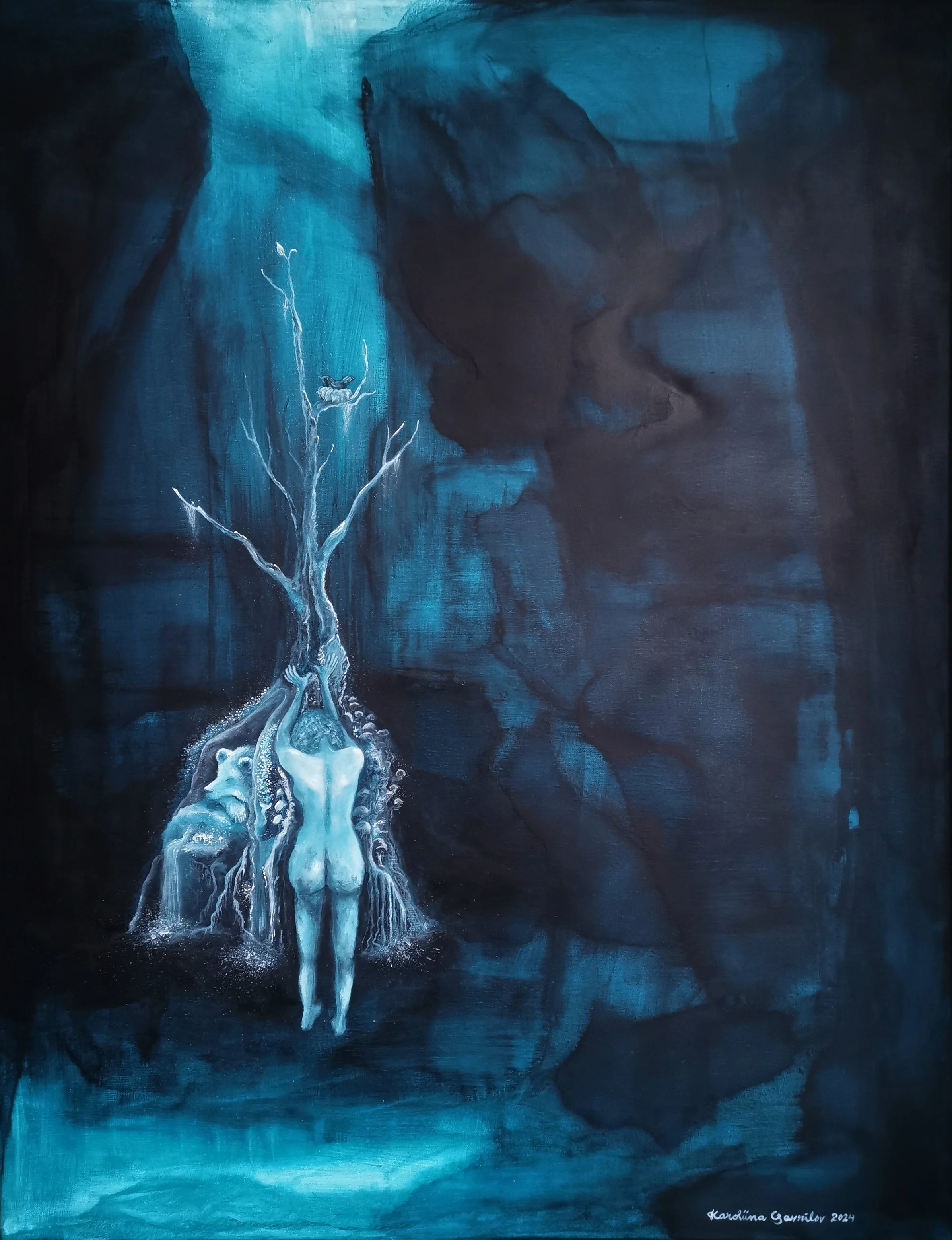 "Ancient Wisdom Keepers", 2024. 70 x 90 cm akryylimaalaus