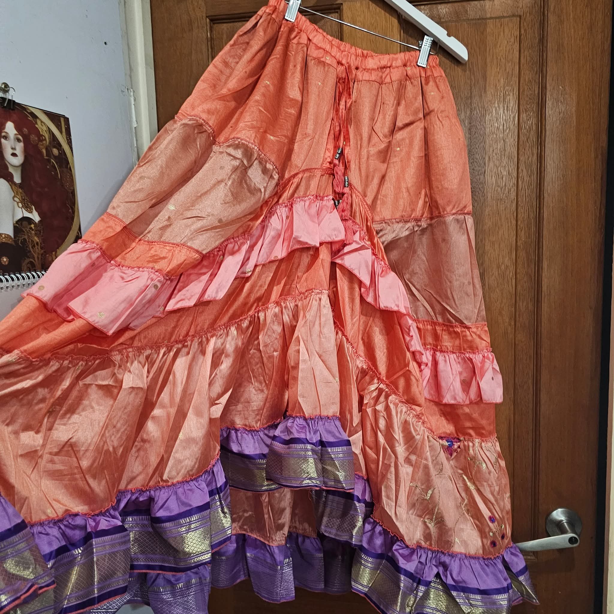 Hi Lo Silk Sari Skirt - Peach Pink