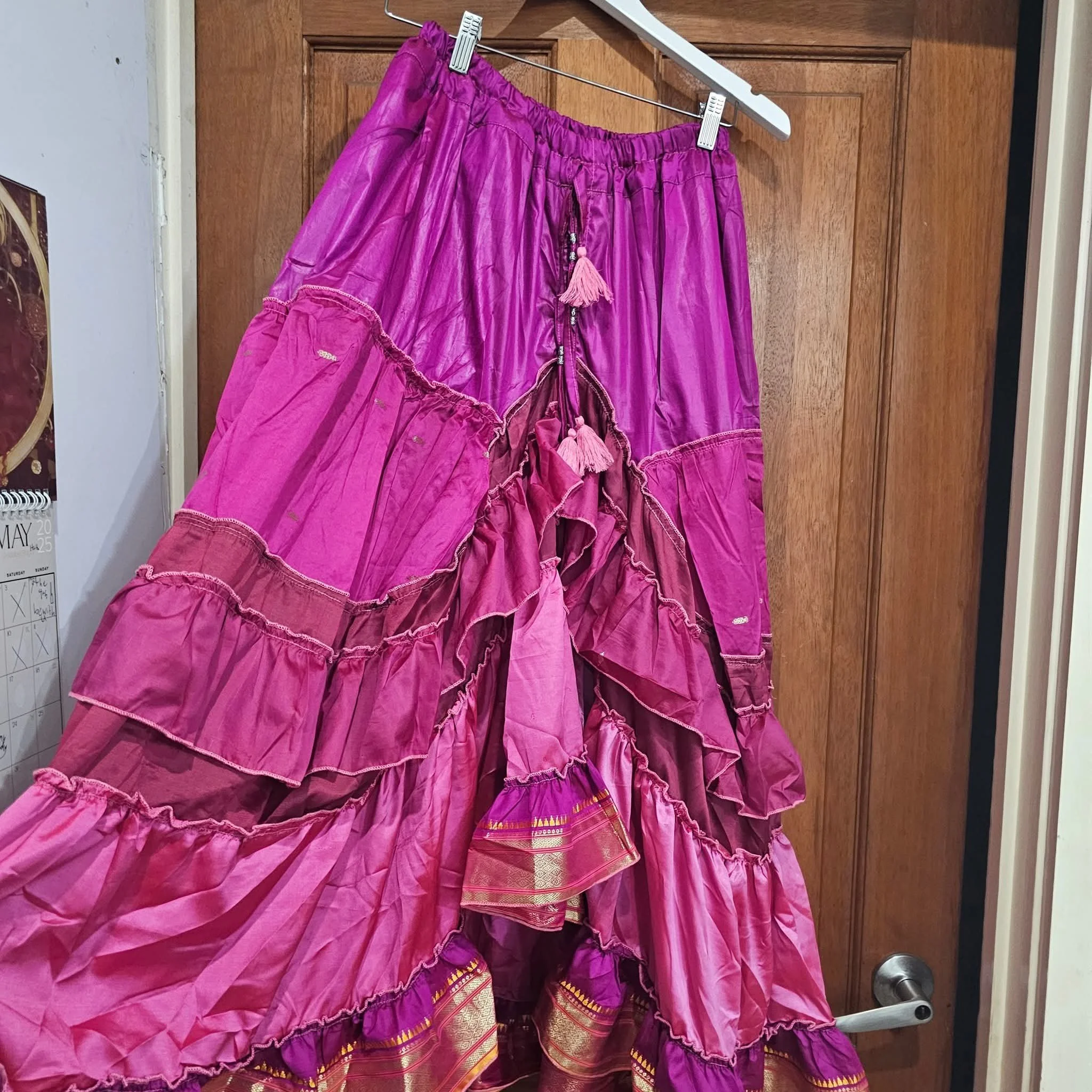 Hi Lo Silk Sari Skirt - Hot Pink