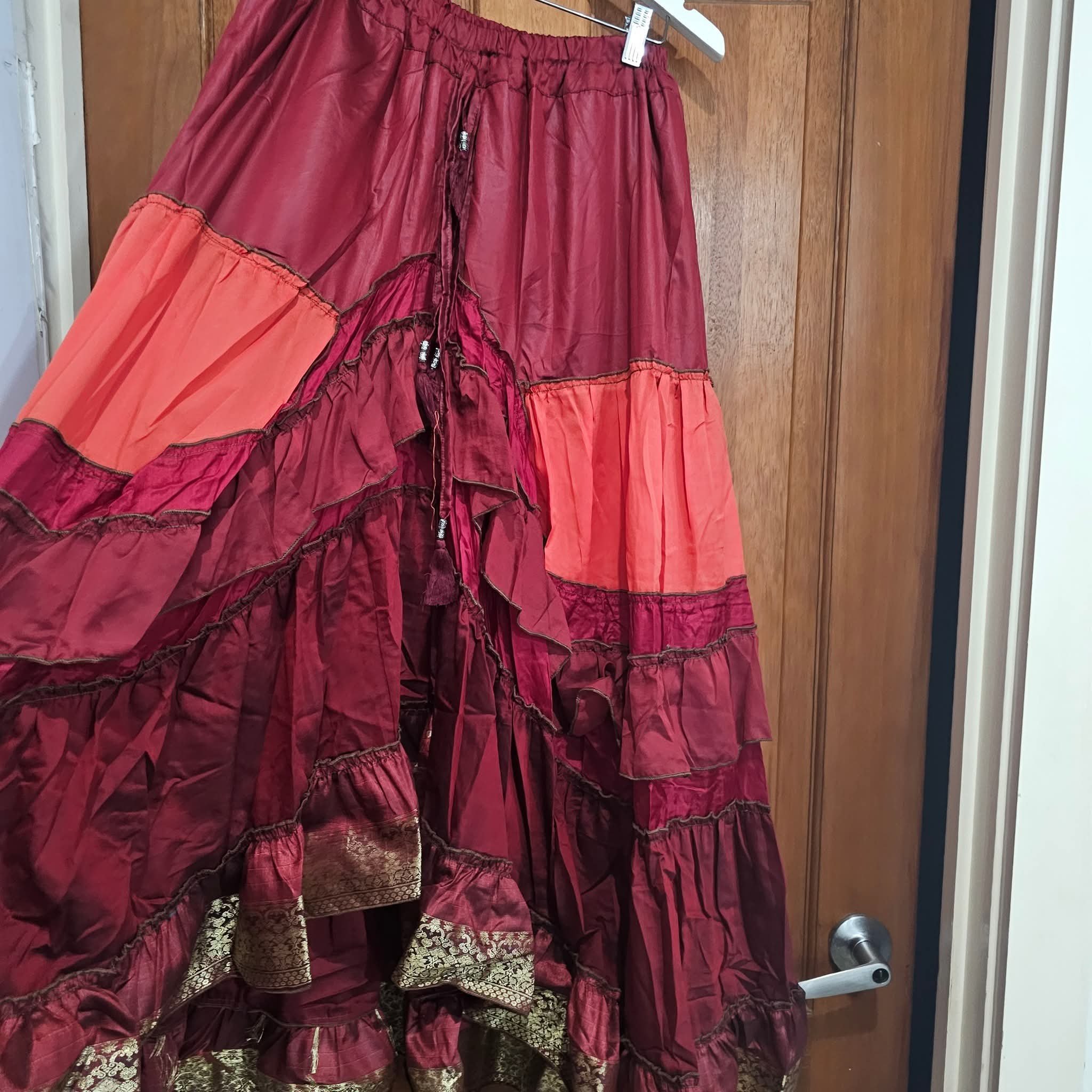 Hi Lo Silk Sari Skirt - Red