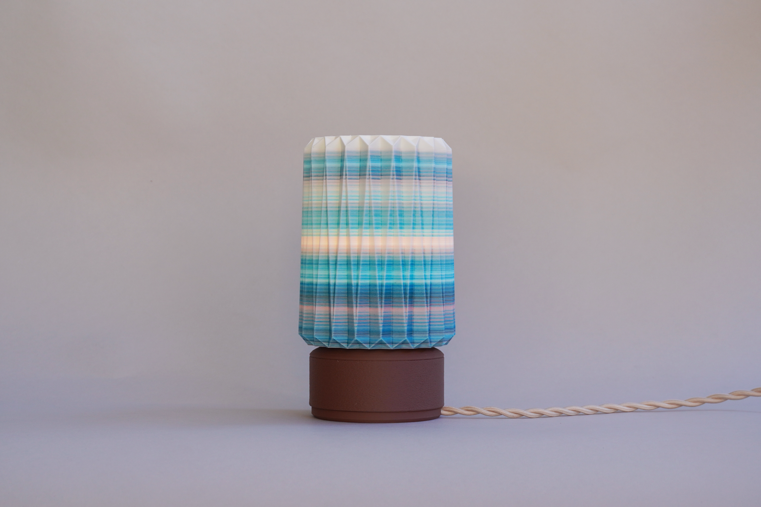 7. Ami Mini with Striped Blue shade and brown printed base- $75 + S&H