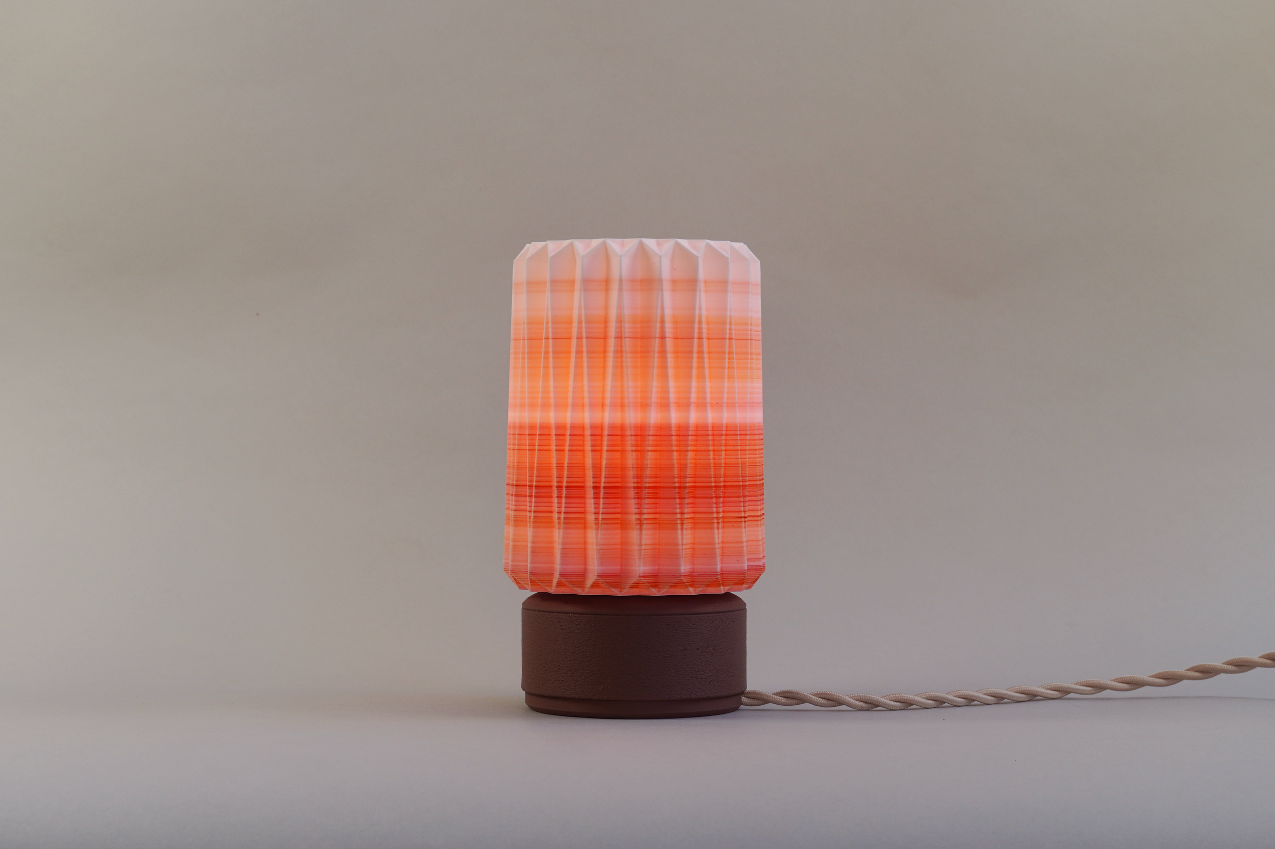 9. Ami Mini in orange striped shade with brown printed base- $75 + S&H