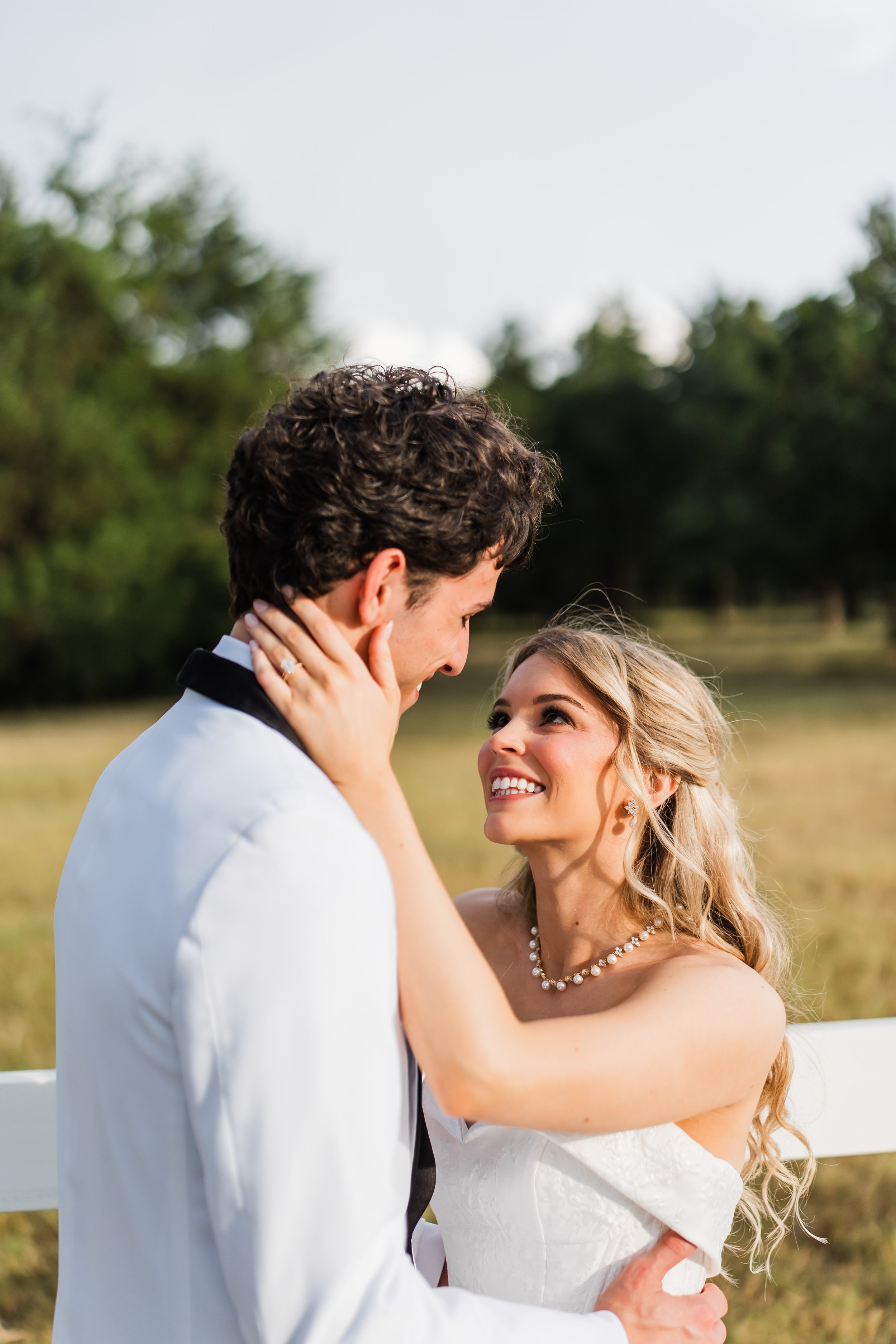 Bride and groom portraits at sunset at The French Farmhouse