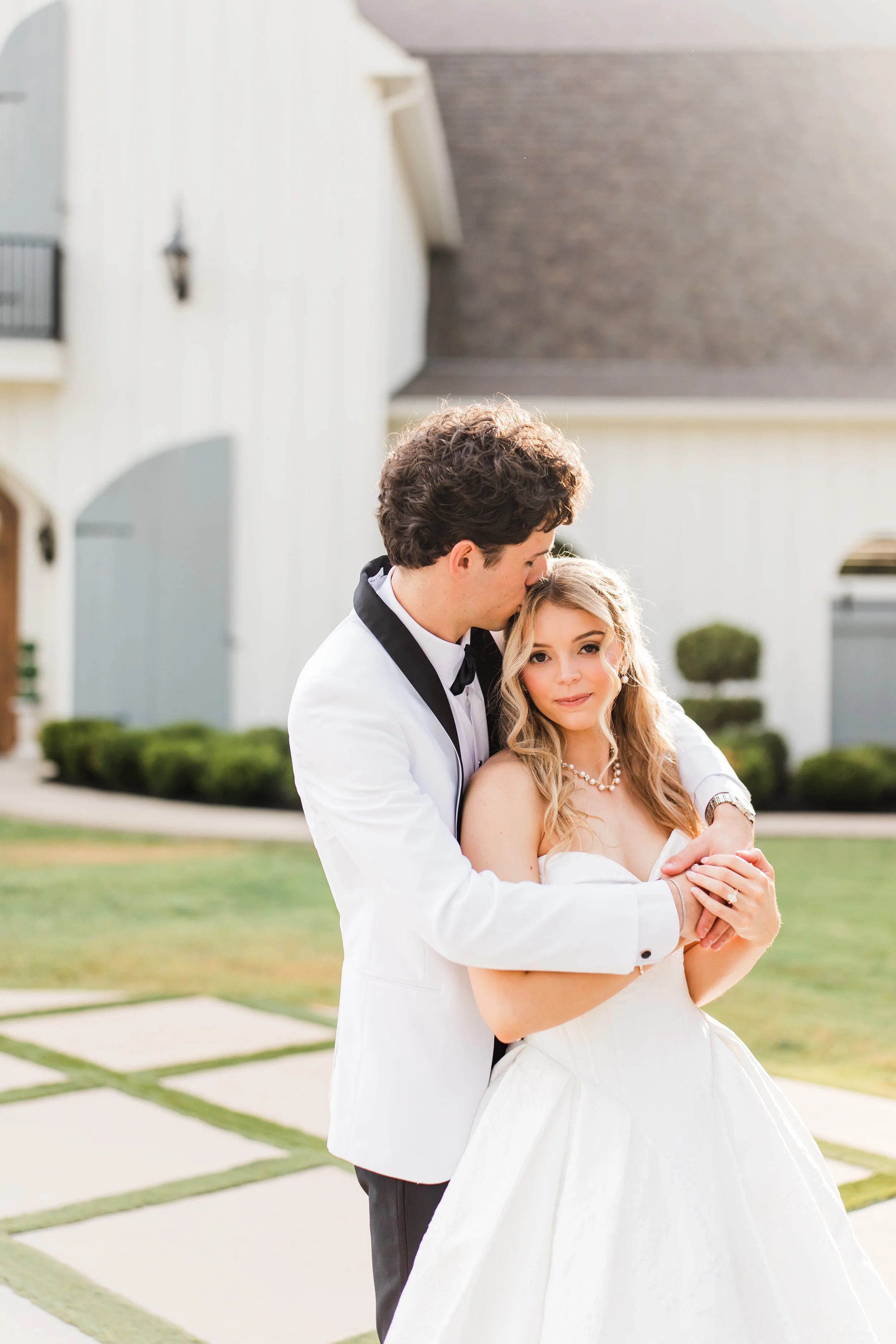 Bride and groom portraits at sunset at The French Farmhouse