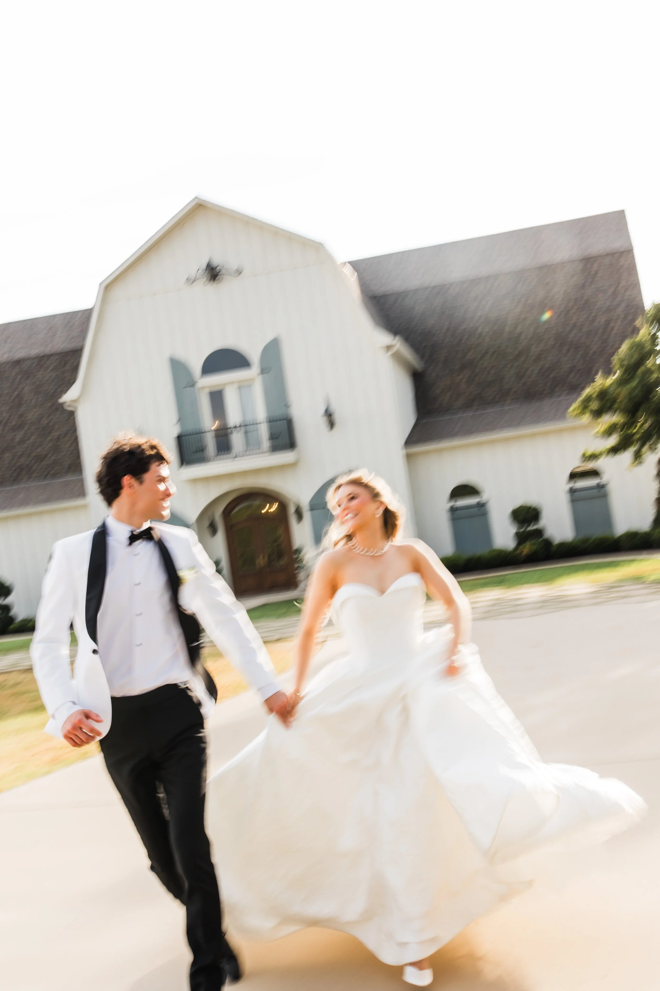 trendy motion blur Bride and groom portraits at sunset at The French Farmhouse