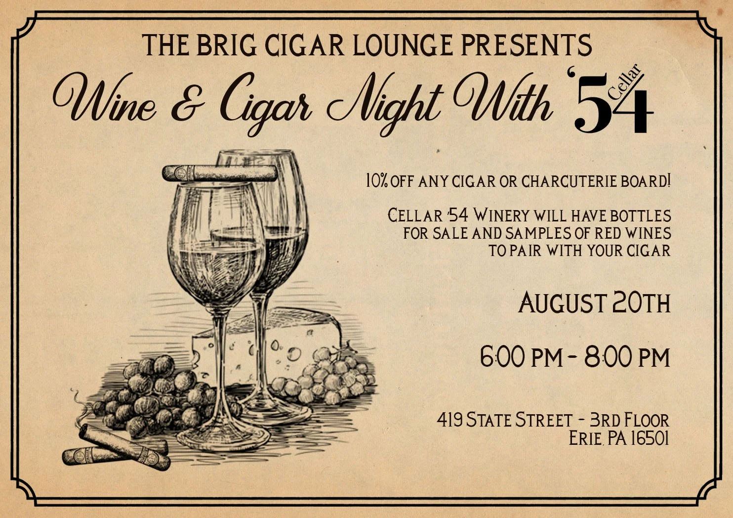 Wine and Cigar Pairing Night with Cellar'54 Wines