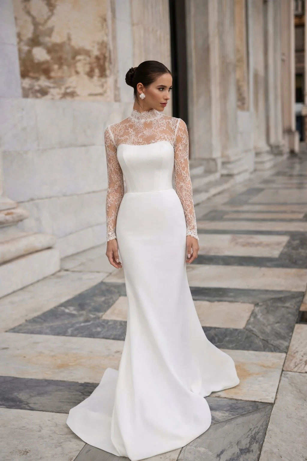 The ERICA wedding dress is a perfectly tailored minimalist mermaid gown with optional lace bodysuit exclusive to Spellbound Bridal, Arklow, Co Wicklow.