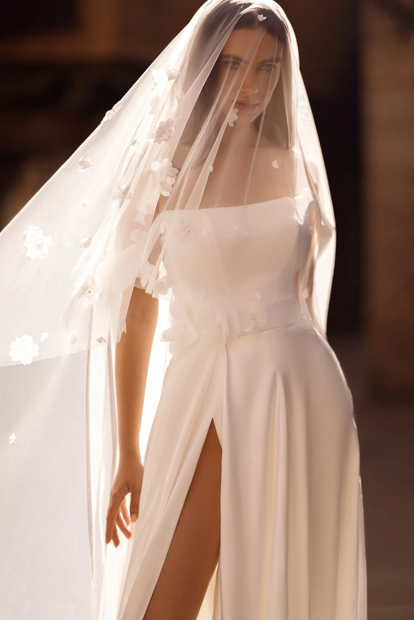 Eliza off the shoulder a-line sample sale wedding dress Spellbound Bridal