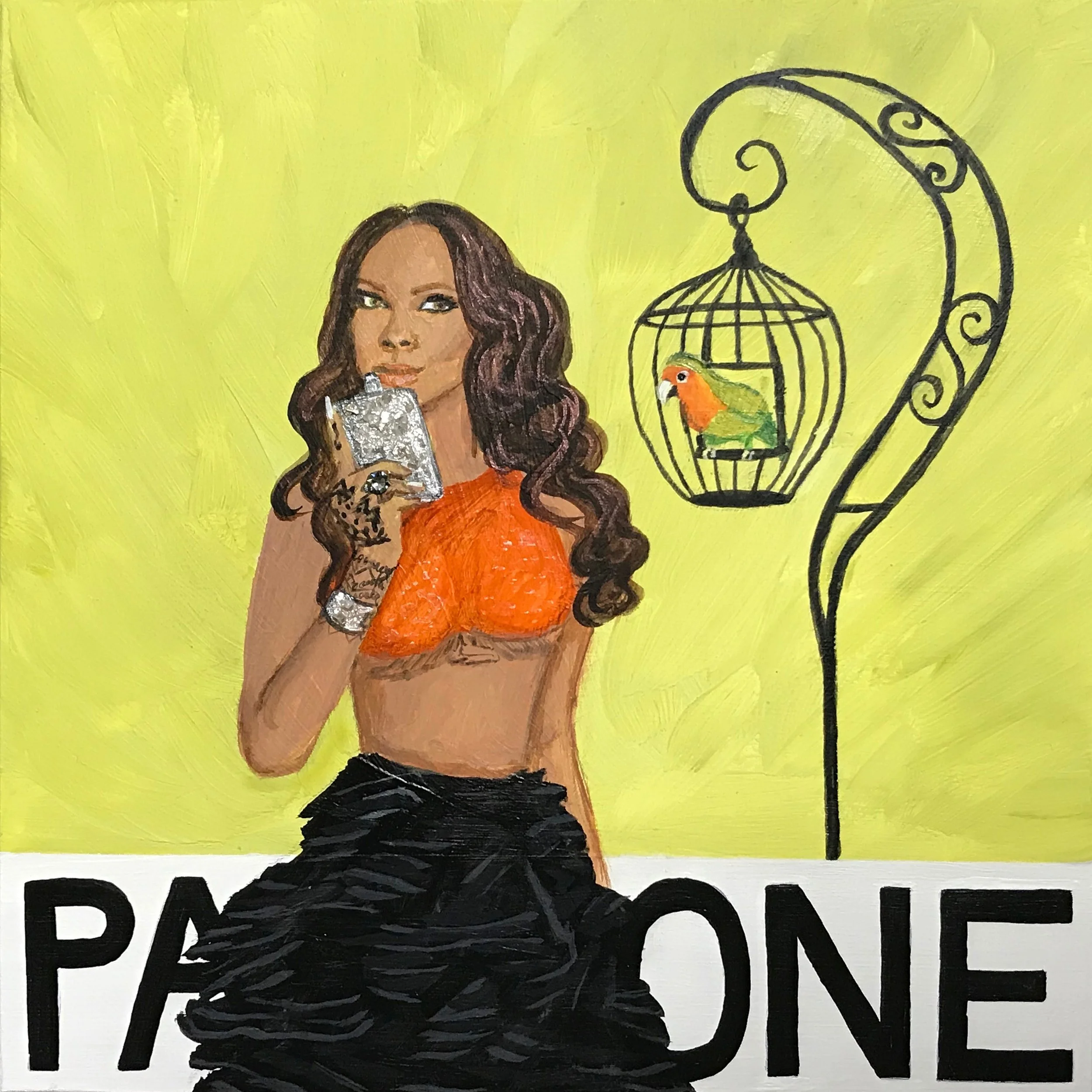 "Pantone 13-0443 Love Bird in a Hopeless Place" (Rihanna) | Acrylic and Swarovski on Masonite | 2019 | NFS