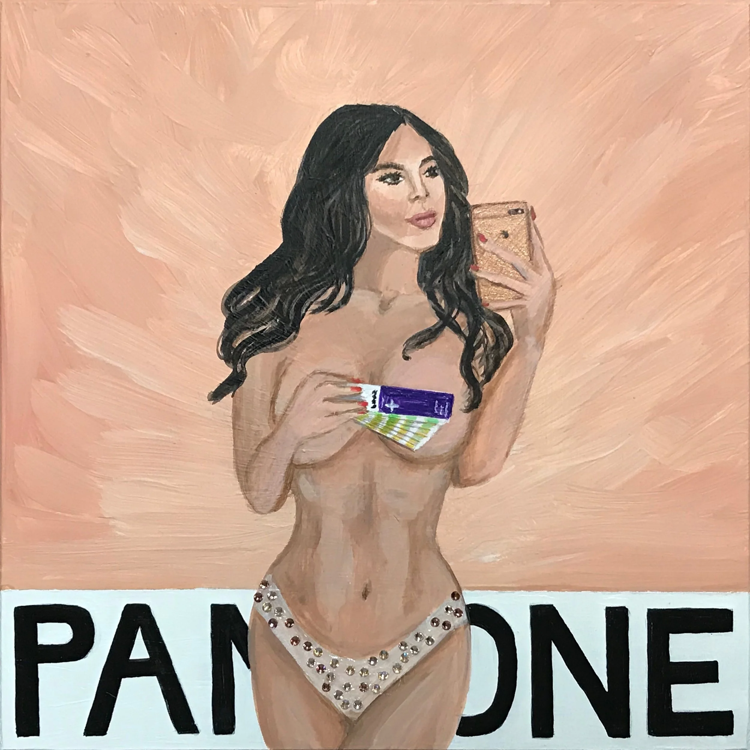 "Pantone 12-0911 Nude" (Kim Kardashian) | Acrylic and Swarovski on Masonite | 2019 | NFS