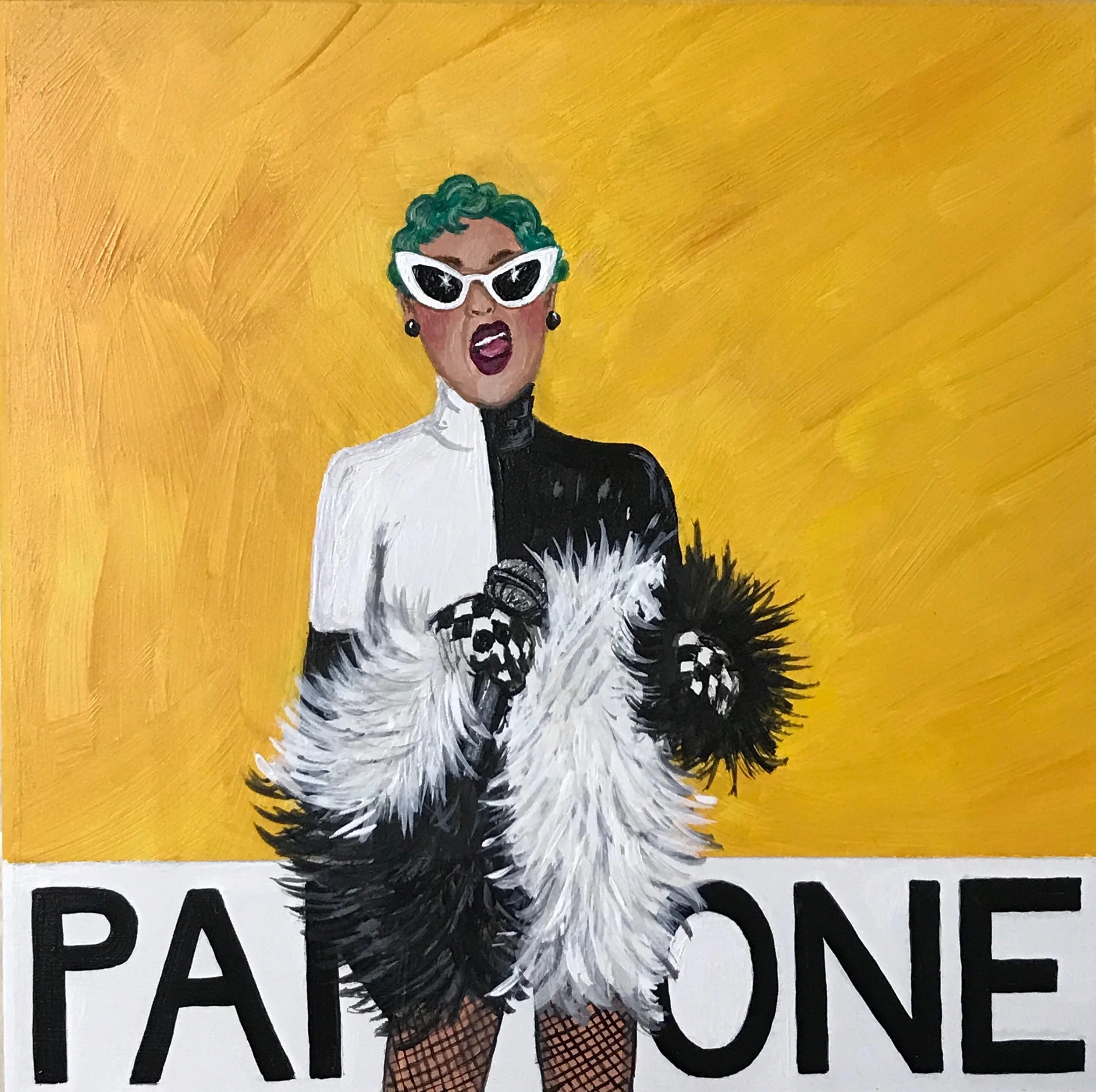 "Pantone 1235 C Bodak Yellow" (Cardi B) | Acrylic on Masonite | 2018