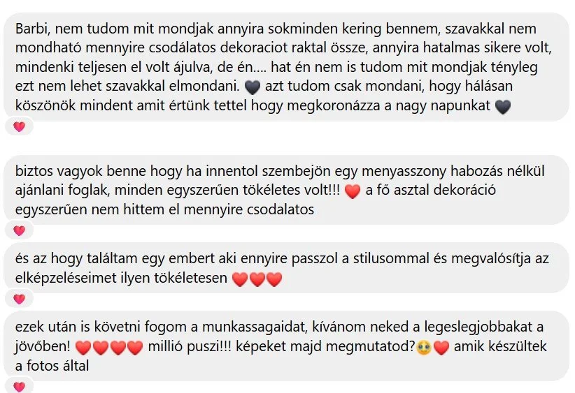 Tami menyasszony véleménye az esküvői dekor munkámról