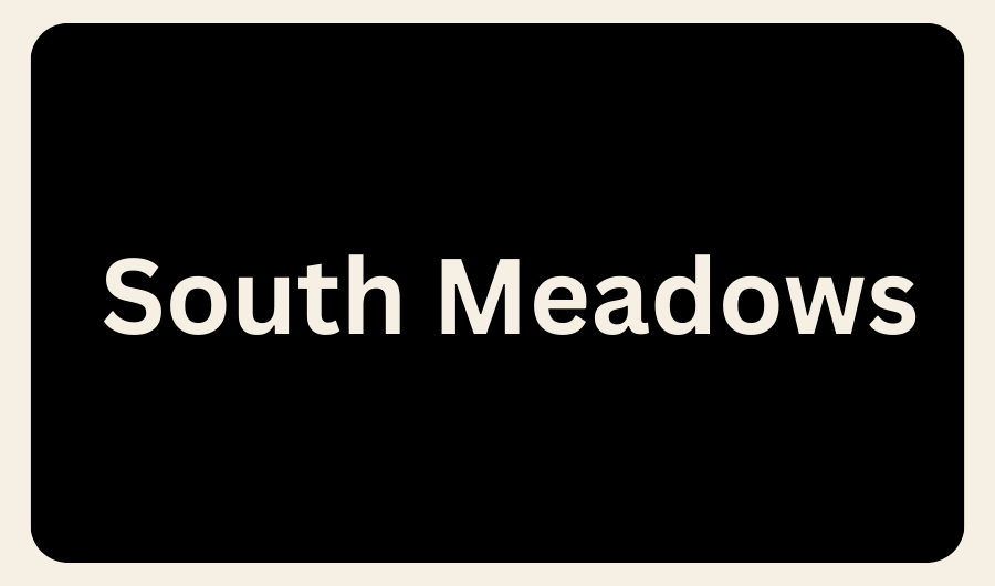 Black background with white text that reads "South Meadows".