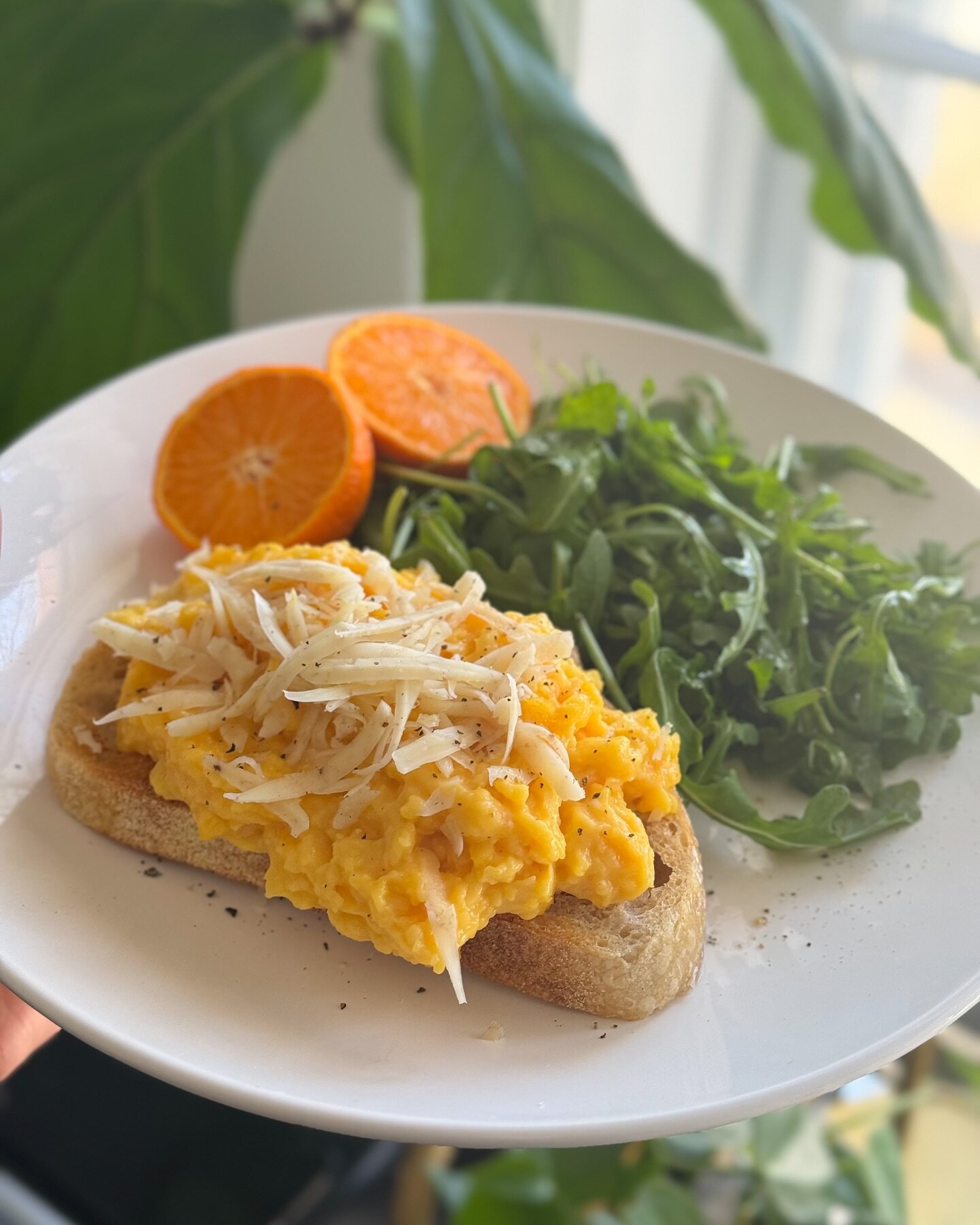 Brunch for one? Yes, please! 🥰 Treat yourself to a thick slice of sourdough toast topped with custardy eggs and buttery black truffle cheese. Using time and temperature, this French-inspired scrambling style creates the creamiest eggs ever, and the 