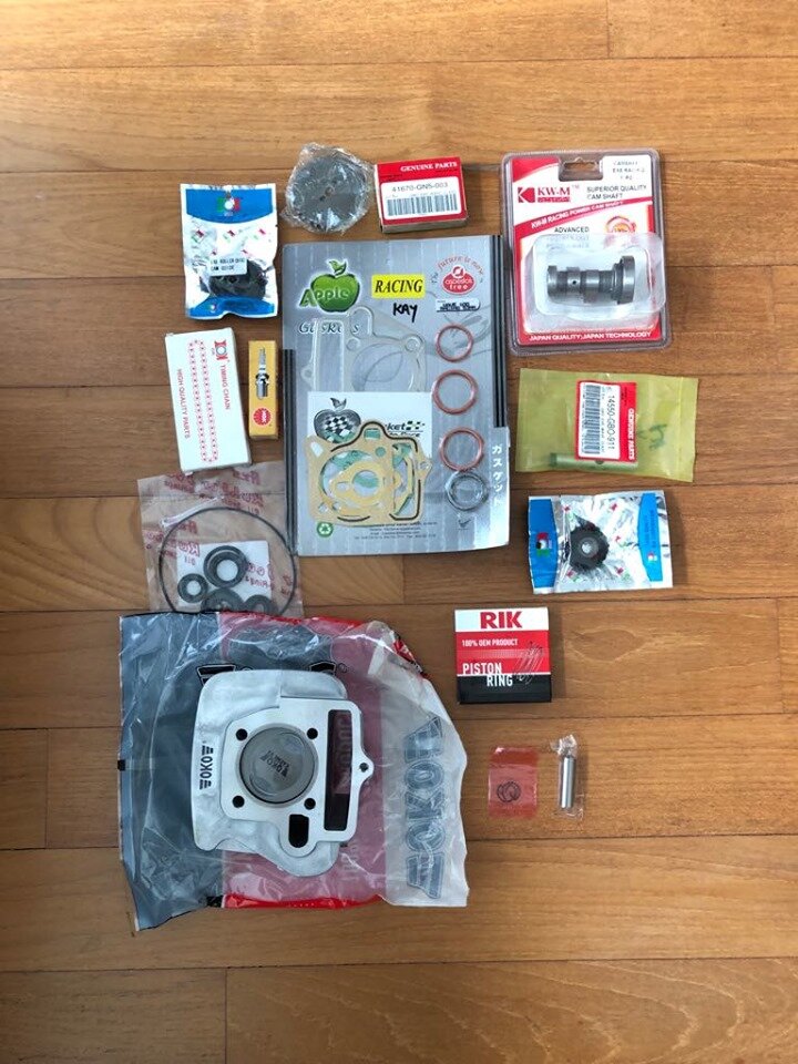 The aftermarket parts and maintenance items bought for the Honda Wave 