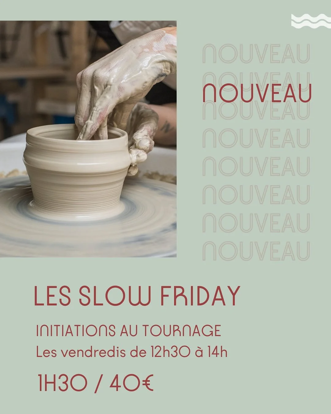 ✨NOUVEAU FORMAT : LES SLOW FRIDAY ✨ 
On vous en parlait dans un de nos derniers réels : on a un nouveau format d’initiation à l’atelier !
Venez découvrir les gestes du tournage sur la pause déjeuner les vendred
