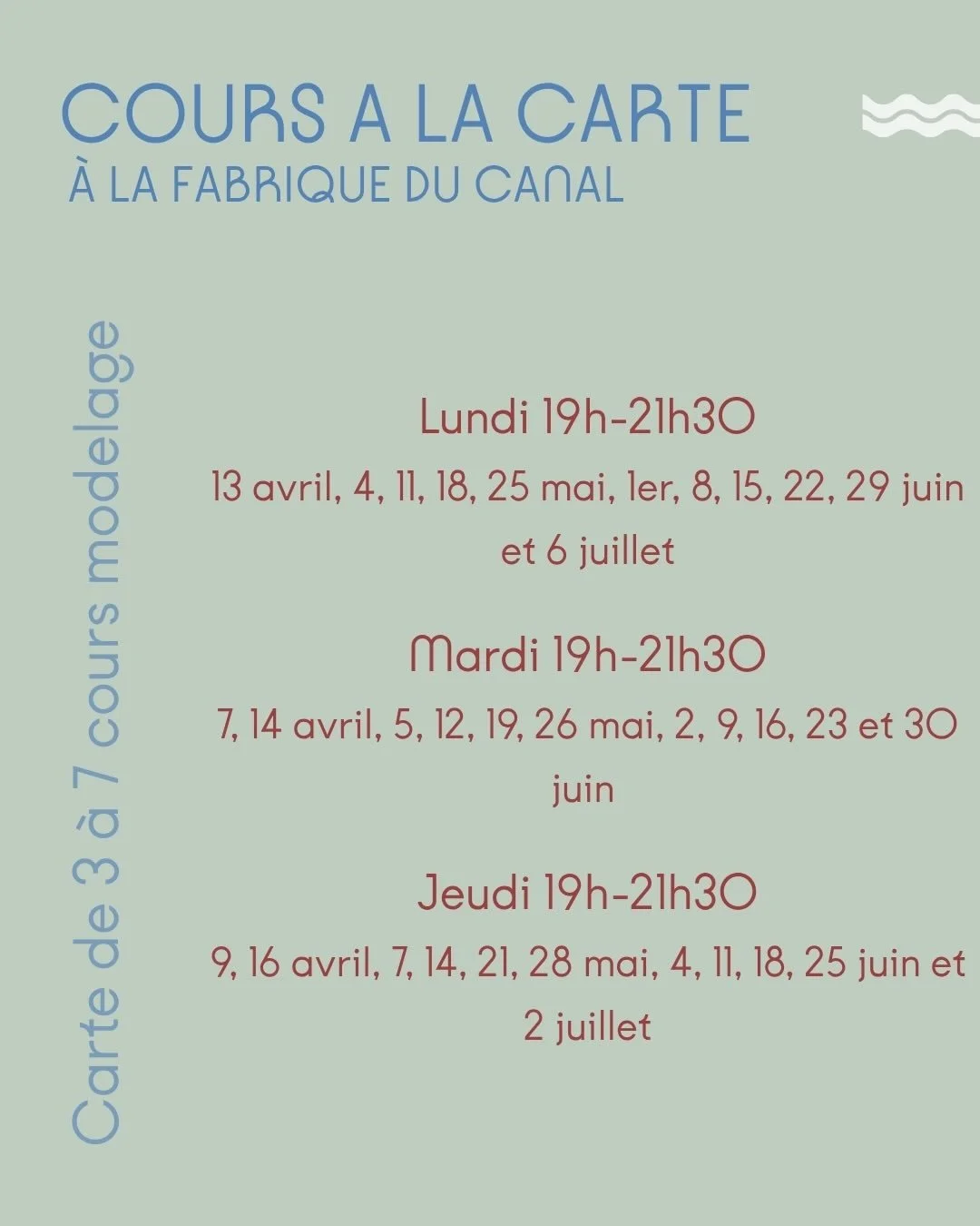 🏖️LES COURS &Agrave; LA CARTE SONT &Agrave; NOUVEAU DISPO !🏖️

Si tu d&eacute;sertes la capitale d&egrave;s qu&rsquo;il y a un rayon de soleil, mais qu&rsquo;entre deux vir&eacute;es tu as envie de mettre les mains dans la terre, on a une super nou