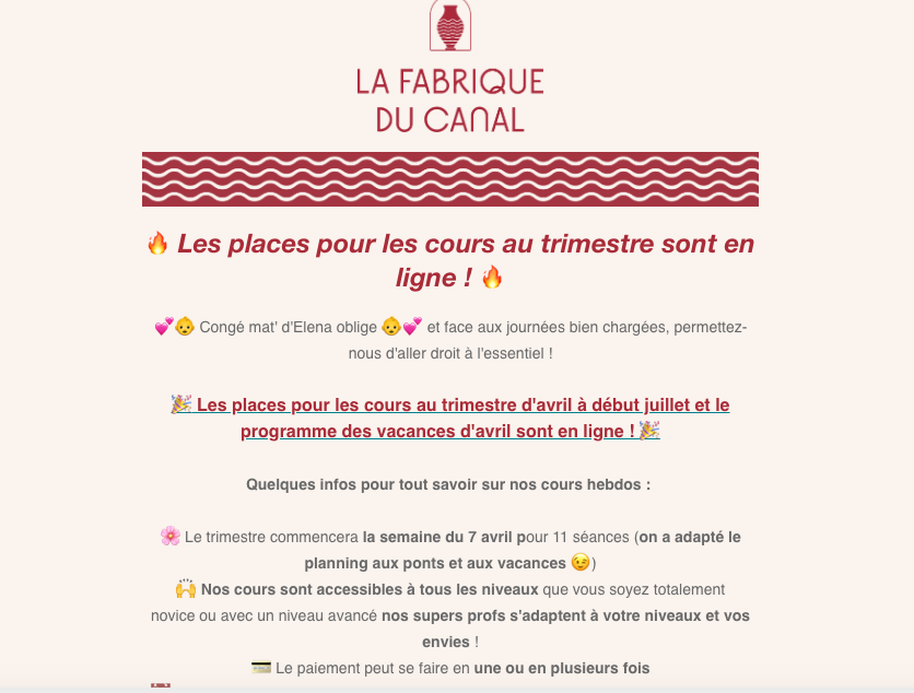 Places pour le nouveau trimestre en ligne !