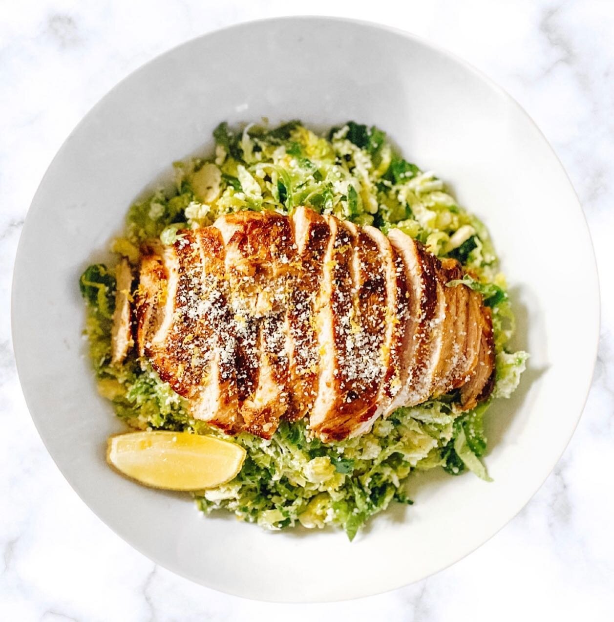 Truffle Brussels Sprout Salad with Grilled Chicken for the win! If the sun isn&rsquo;t going to shine, my food sure will ☀️ 

.

#personalchef #privatechef #chef #cheflife #foodporn #foodie #food #catering #instafood #cooking #chefsofinstagram #foodp