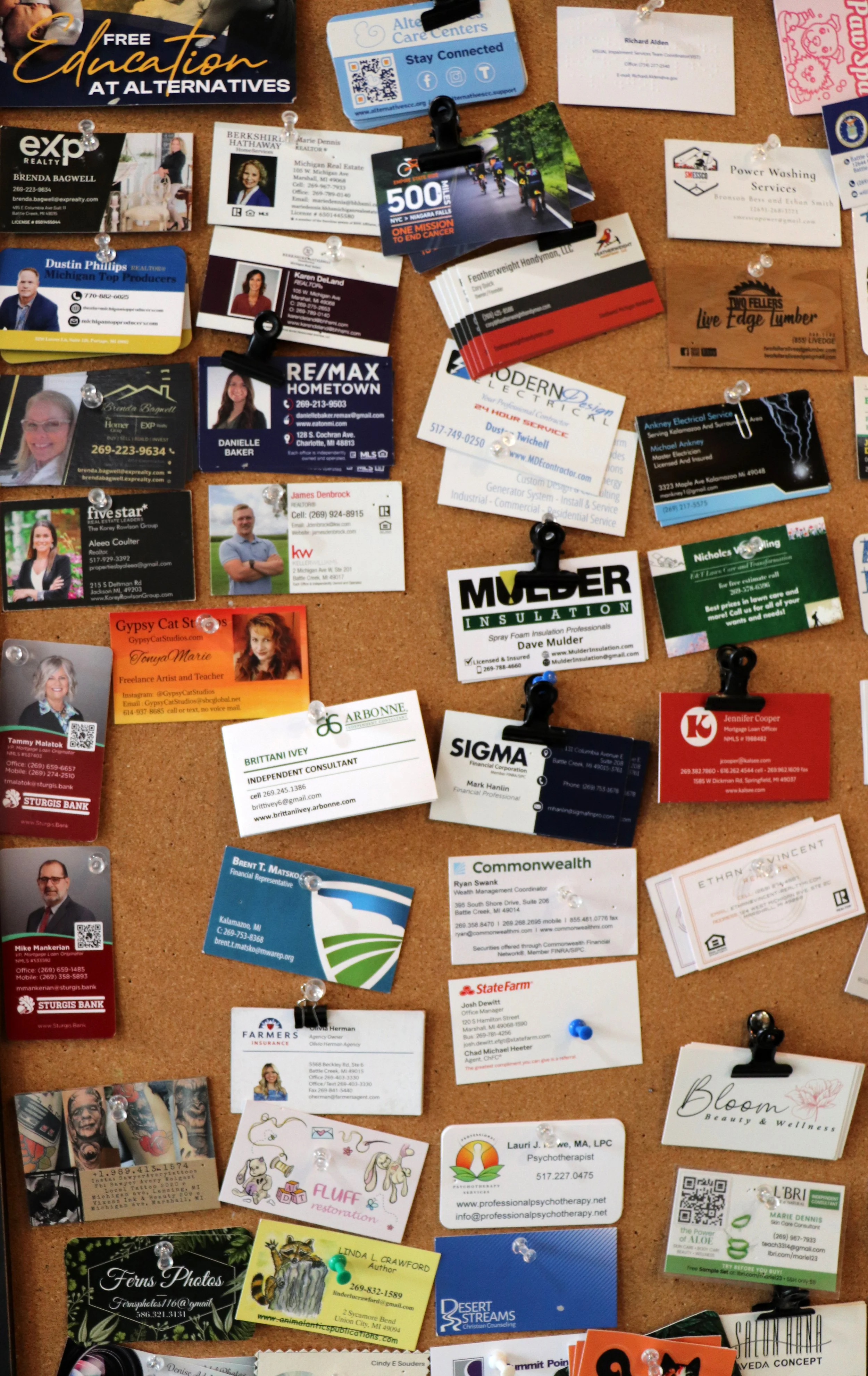 Business Cards at Serindipity and the Brew in Marshall Michigan 