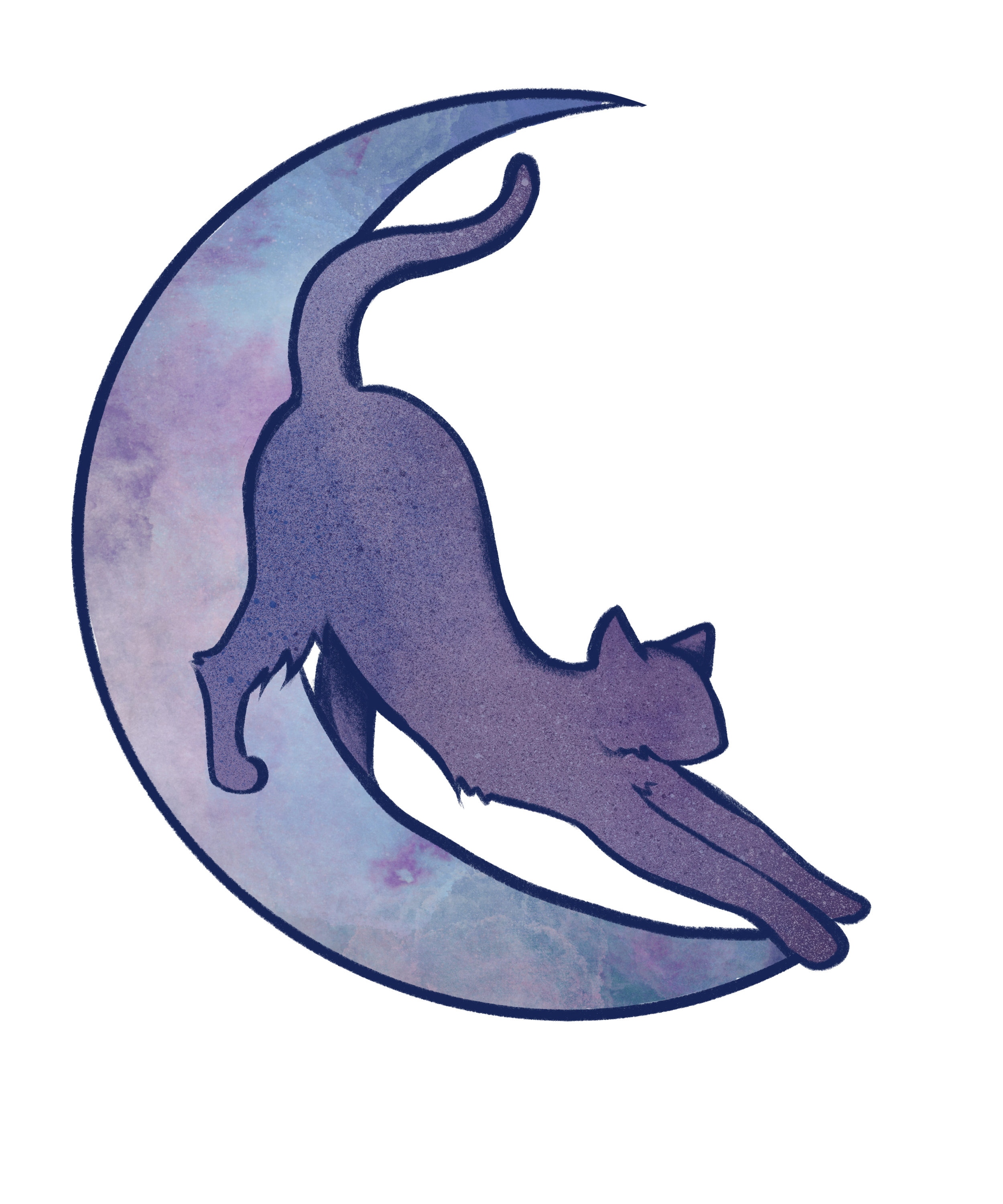 A painted illustration of a whale with a space-themed watercolor pattern on its body, set against a plain black background.