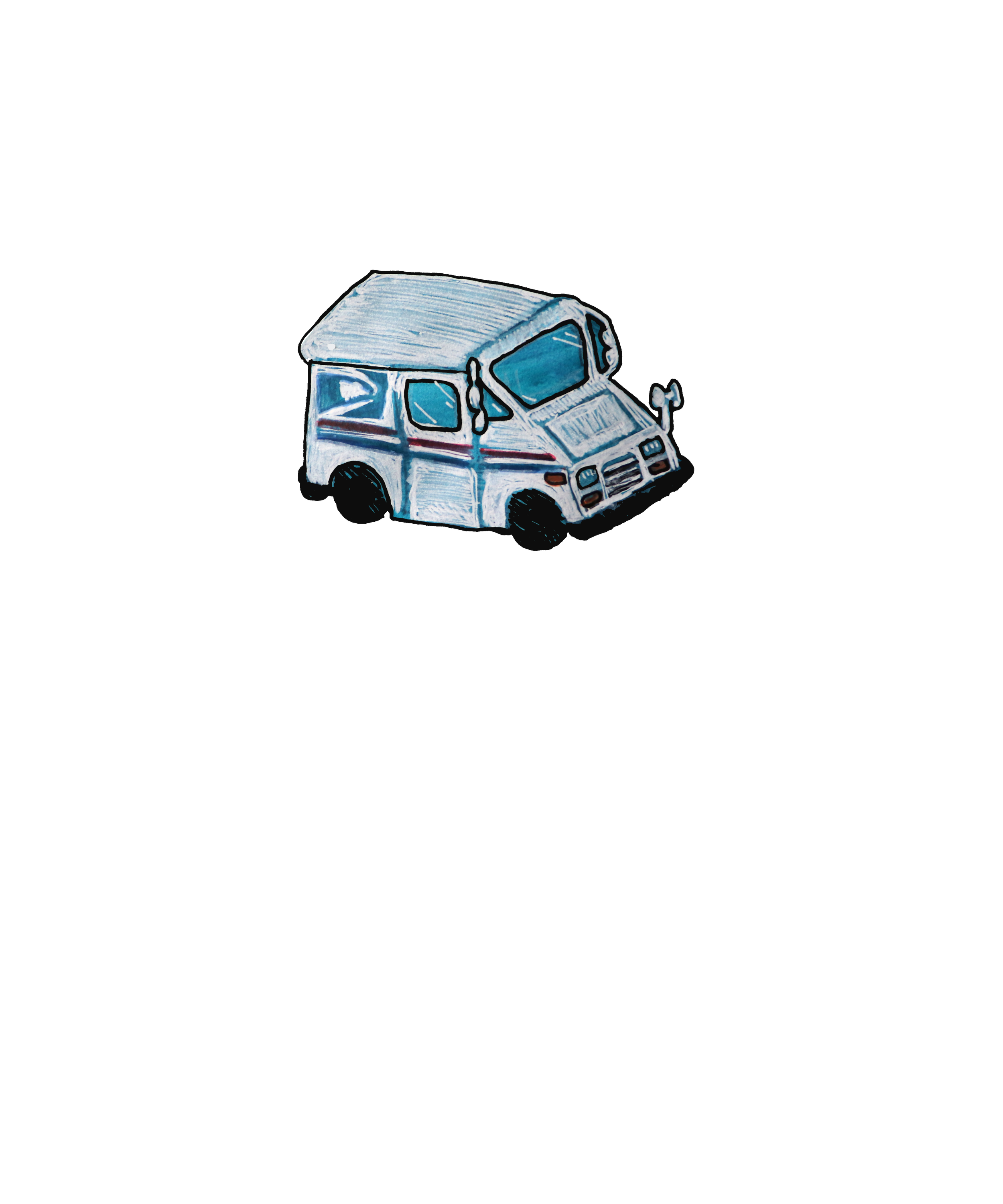 Illustration of a USPS postal delivery truck.