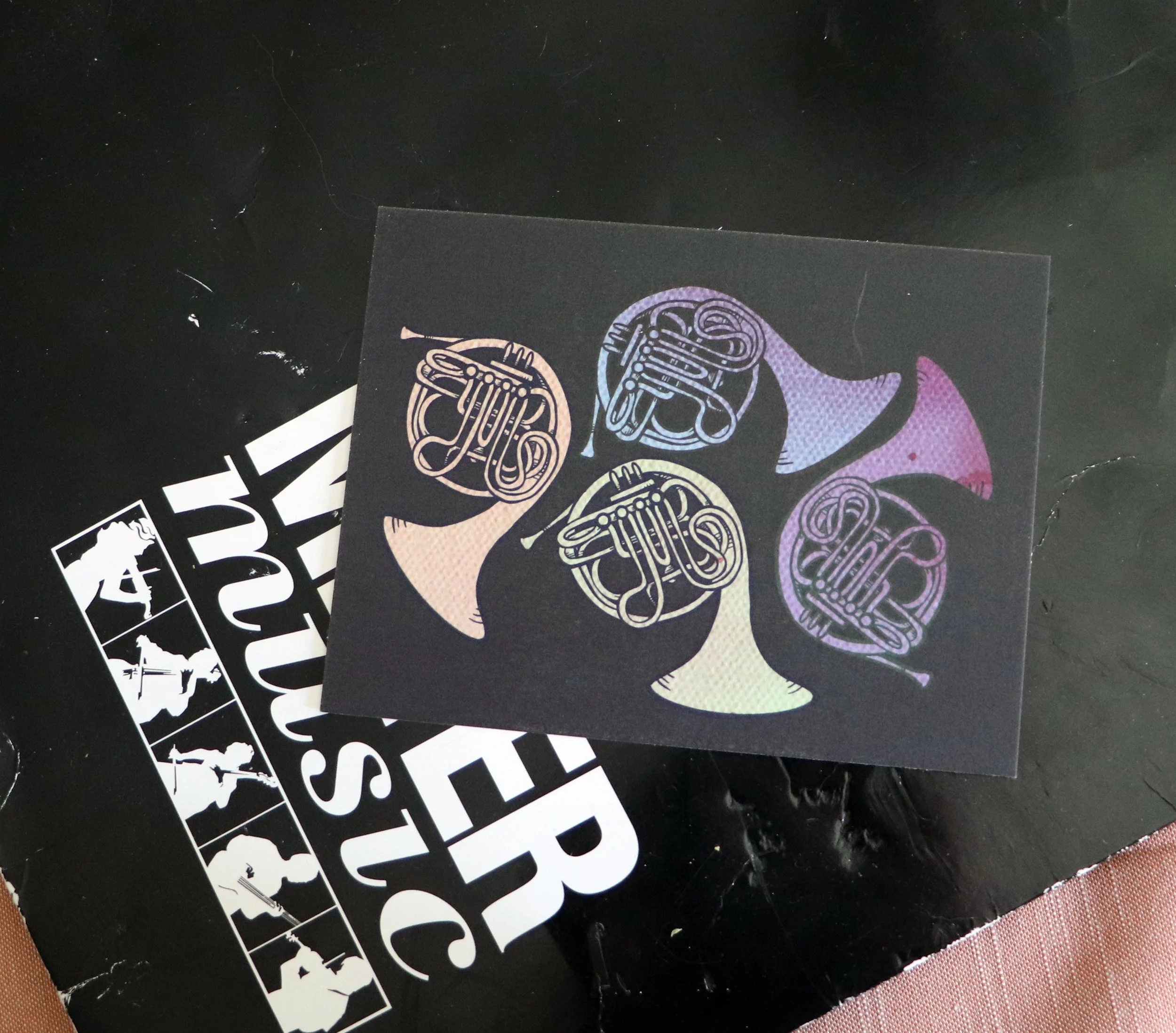 french horn postcard